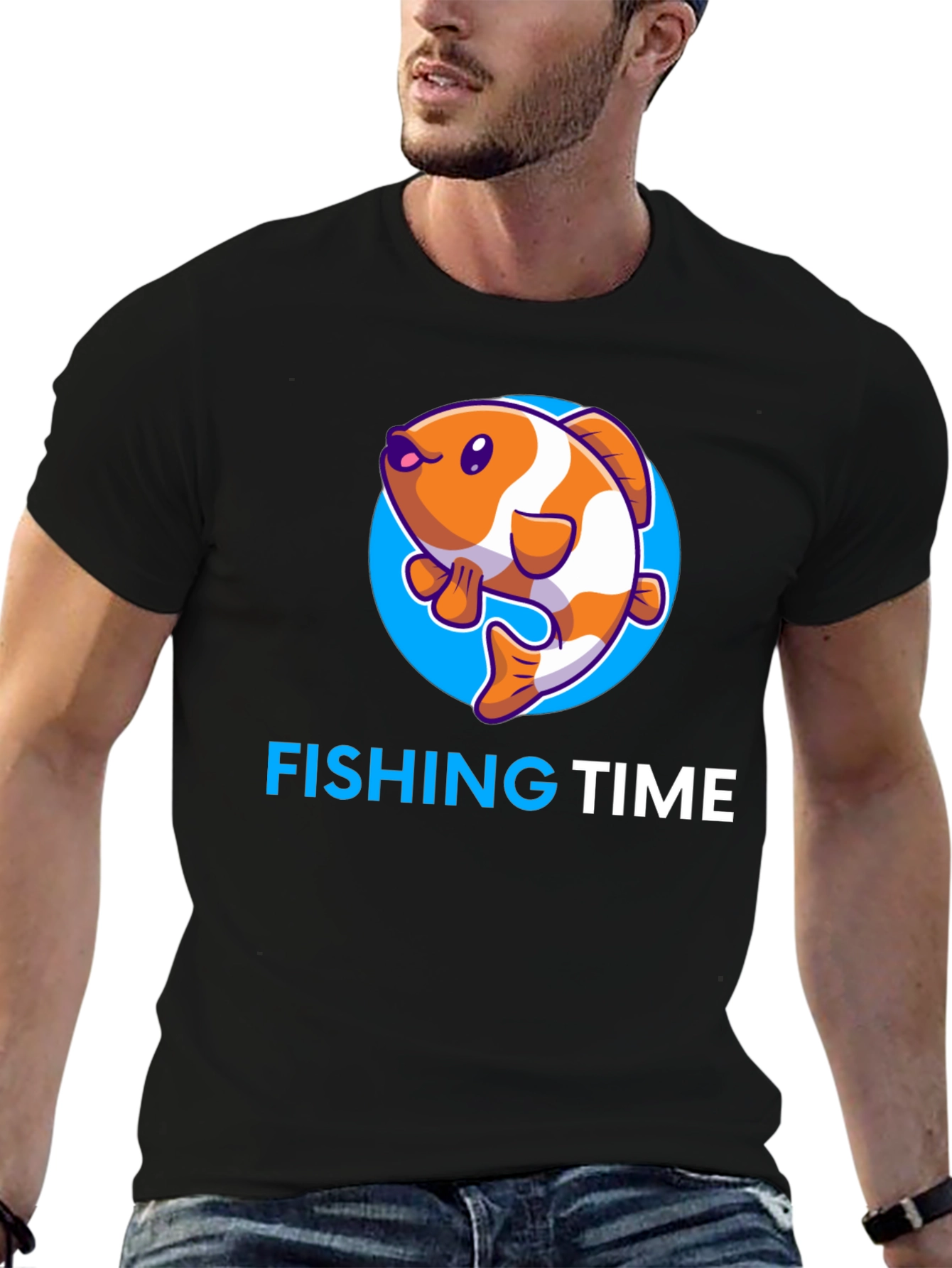 Fishing Time Graphic Tee - Black Cotton Shirt
