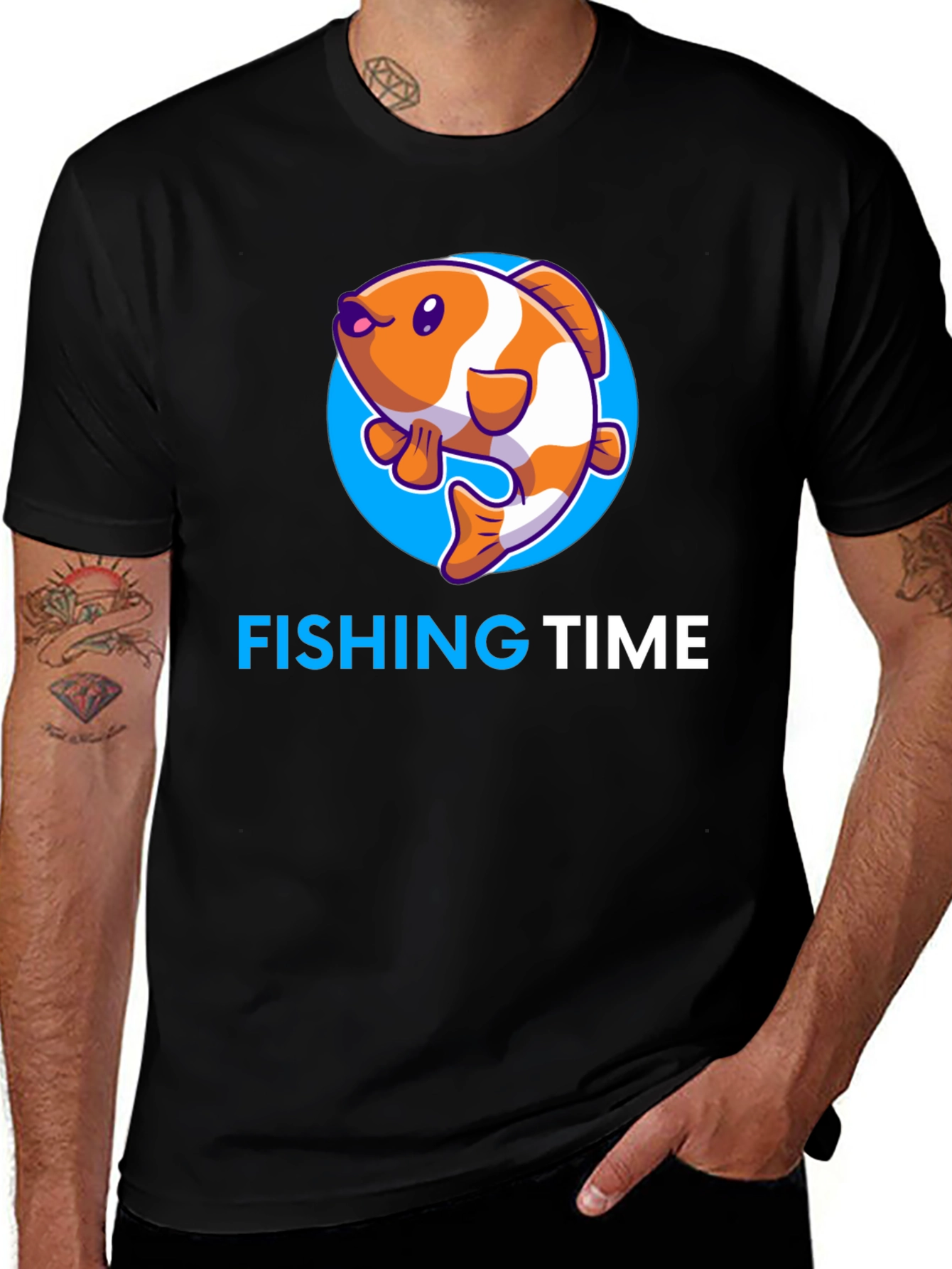 Fishing Time Graphic Tee - Black Cotton Shirt