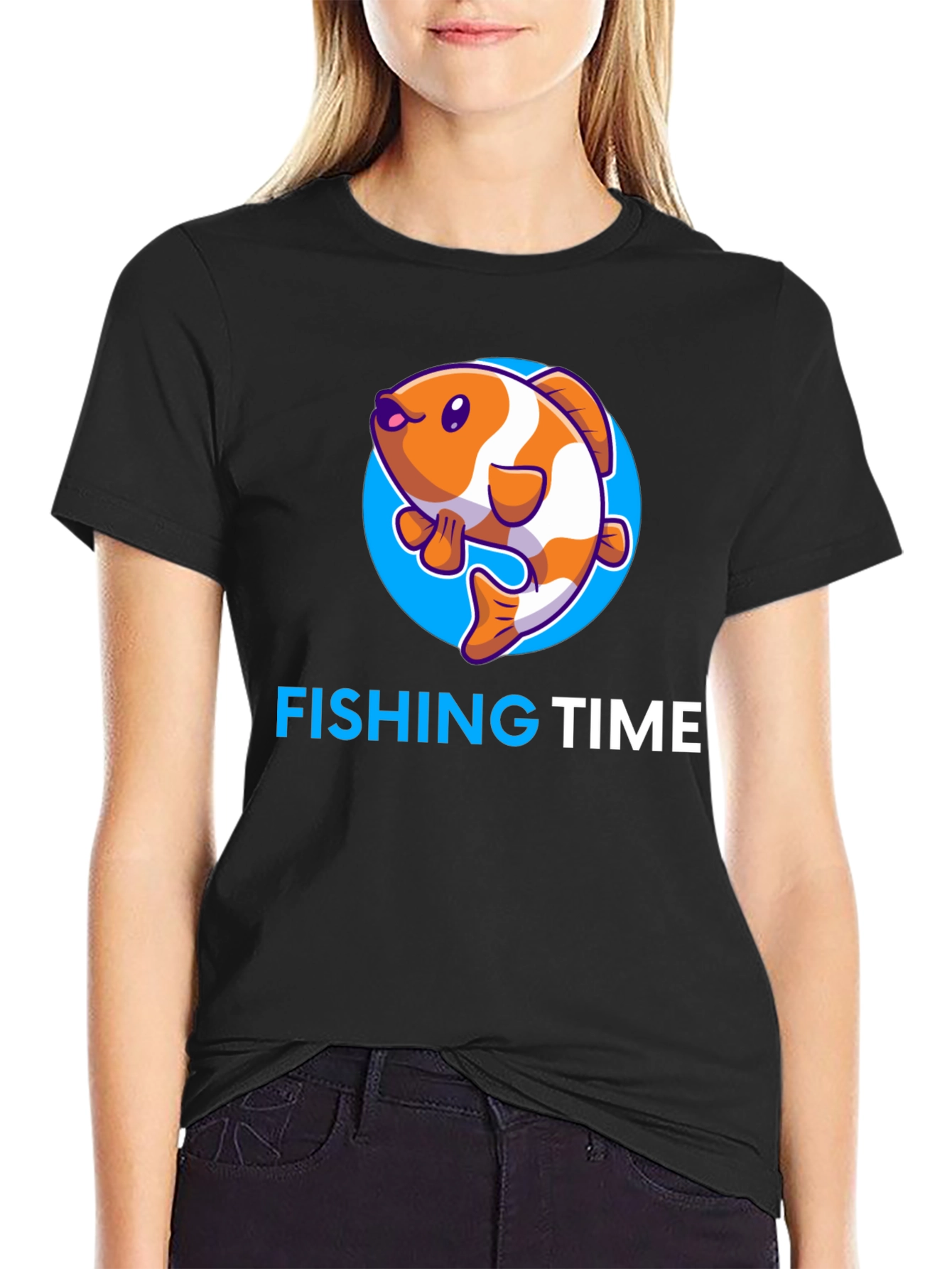 Fishing Time Graphic Tee - Black Cotton Shirt