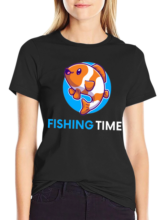 Fishing Time Graphic Tee - Black Cotton Shirt