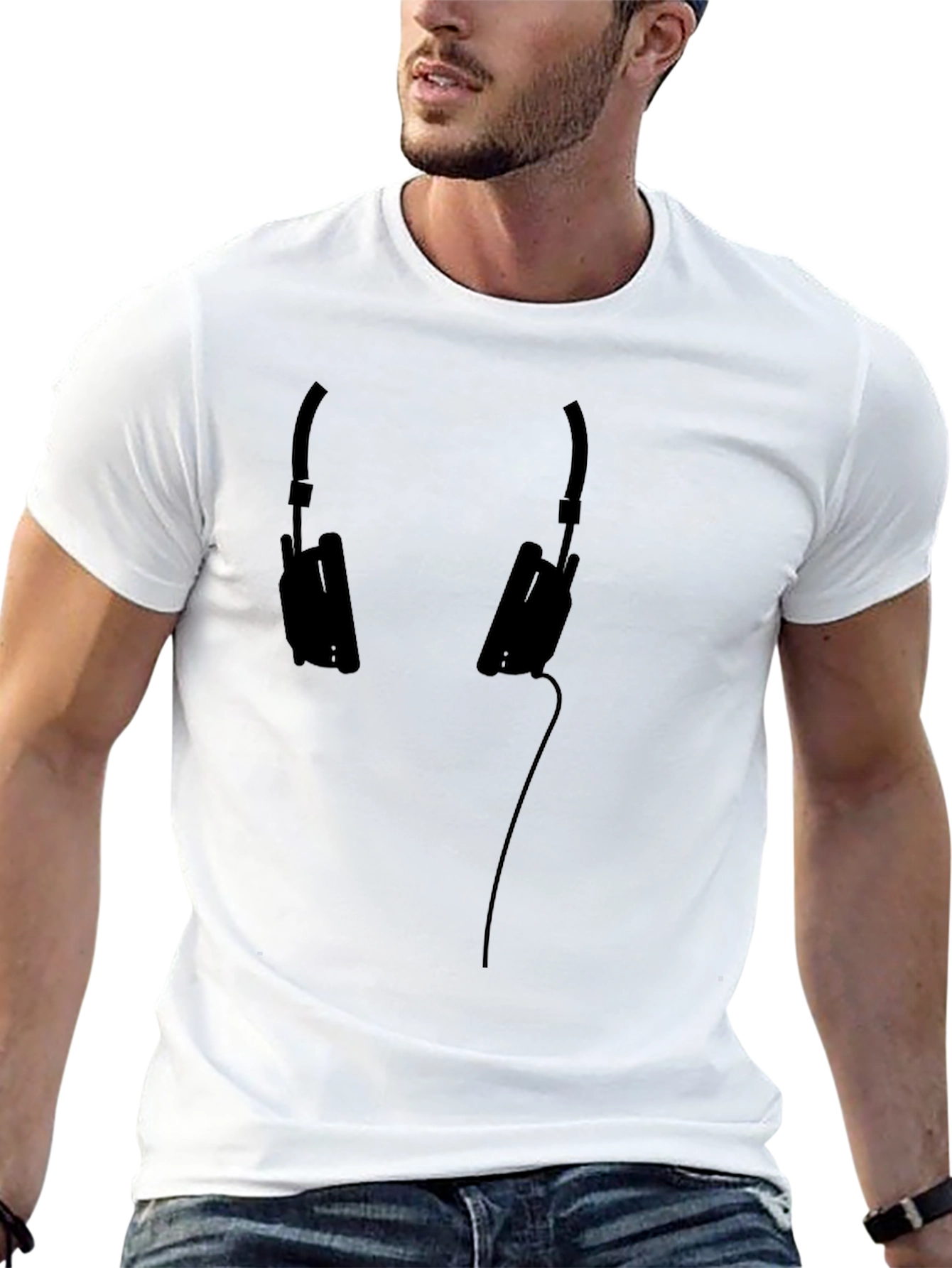 Black Headphone Graphic Tee - Casual Style