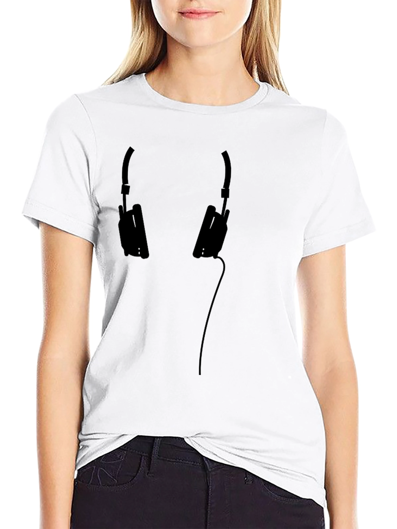 Black Headphone Graphic Tee - Casual Style