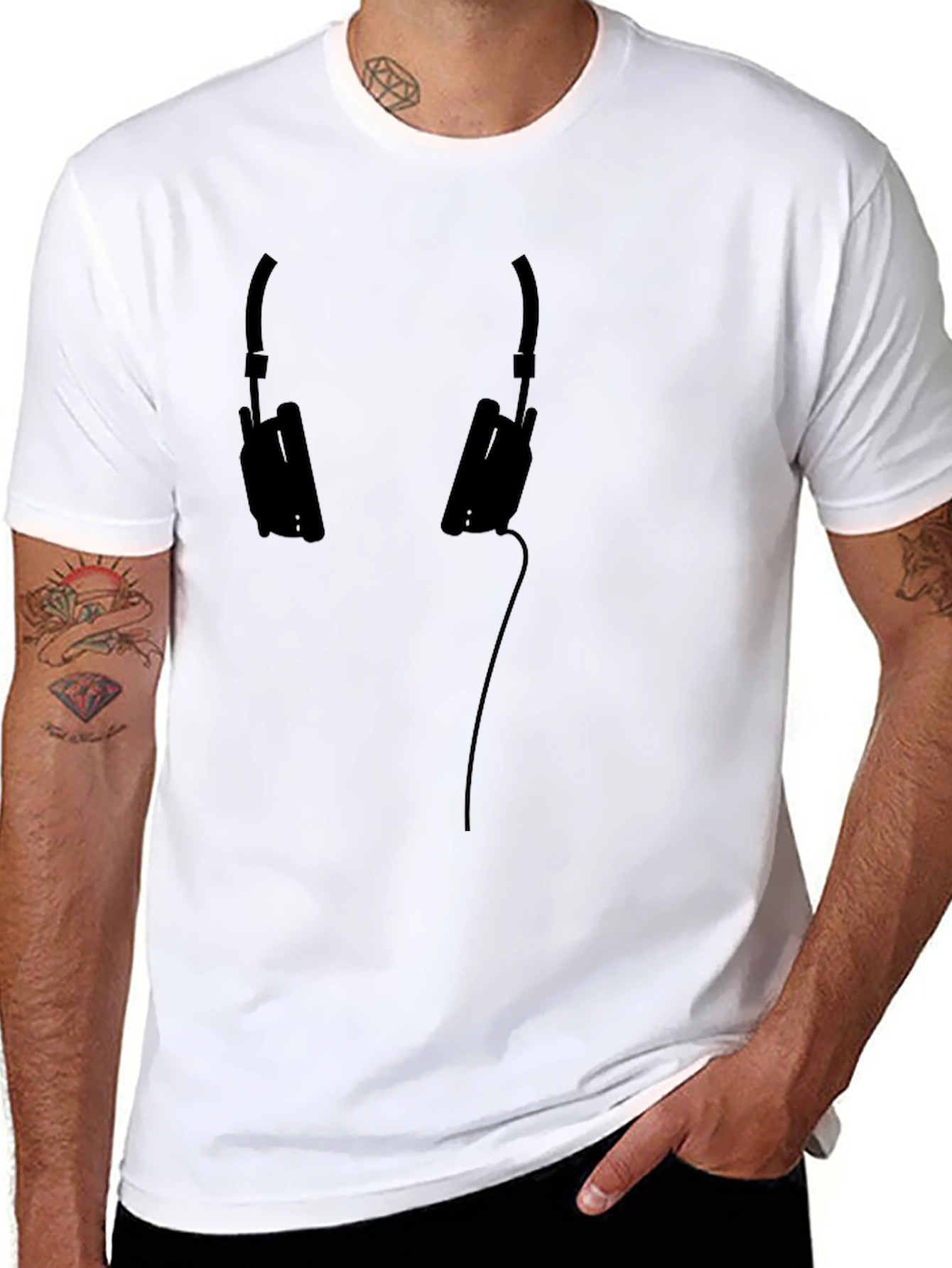 Black Headphone Graphic Tee - Casual Style
