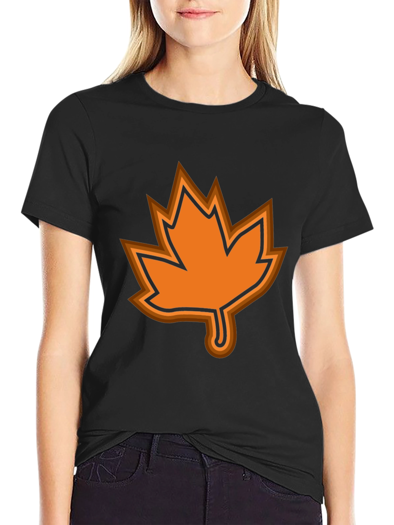 Autumn Leaf Graphic Black T-Shirt