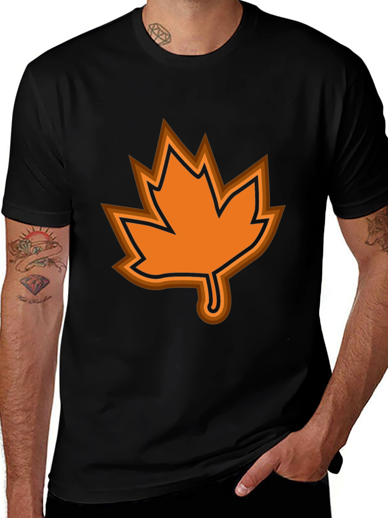 Autumn Leaf Graphic Black T-Shirt