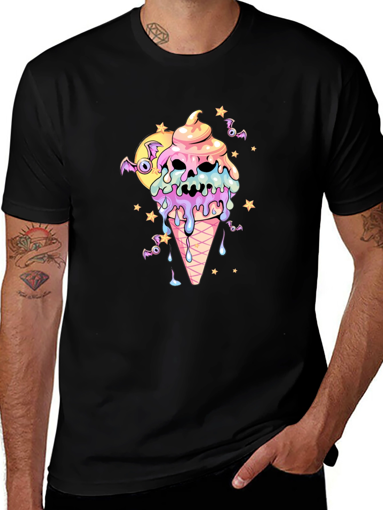 Spooky Ice Cream Skull Graphic Tee - Halloween Shirt