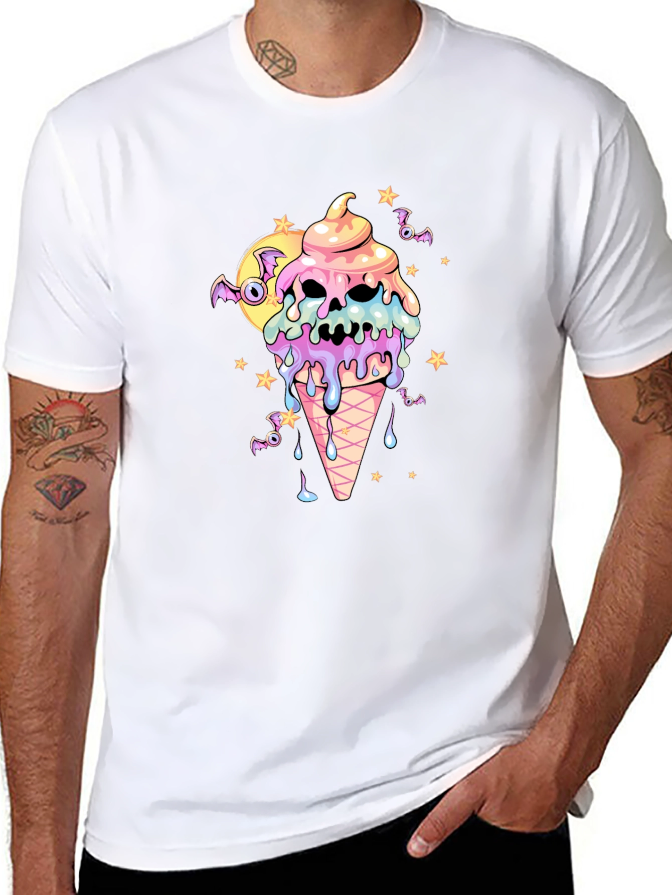 Spooky Ice Cream Skull Graphic Tee - Halloween Shirt