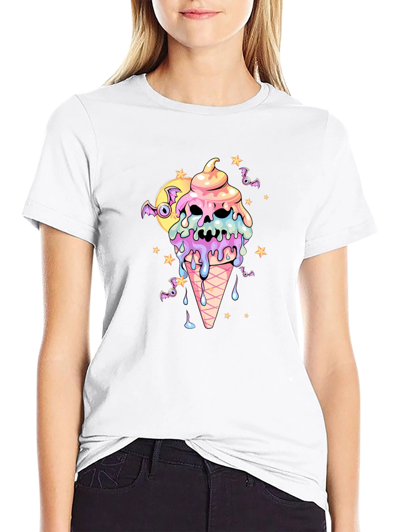 Spooky Ice Cream Skull Graphic Tee - Halloween Shirt