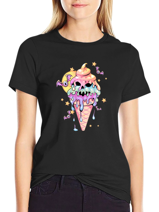 Spooky Ice Cream Skull Graphic Tee - Halloween Shirt