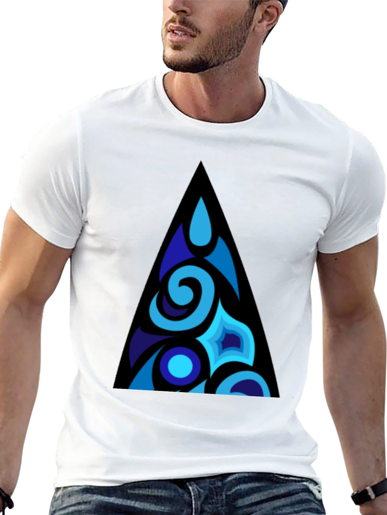 Blue Abstract Triangle Graphic T-Shirt