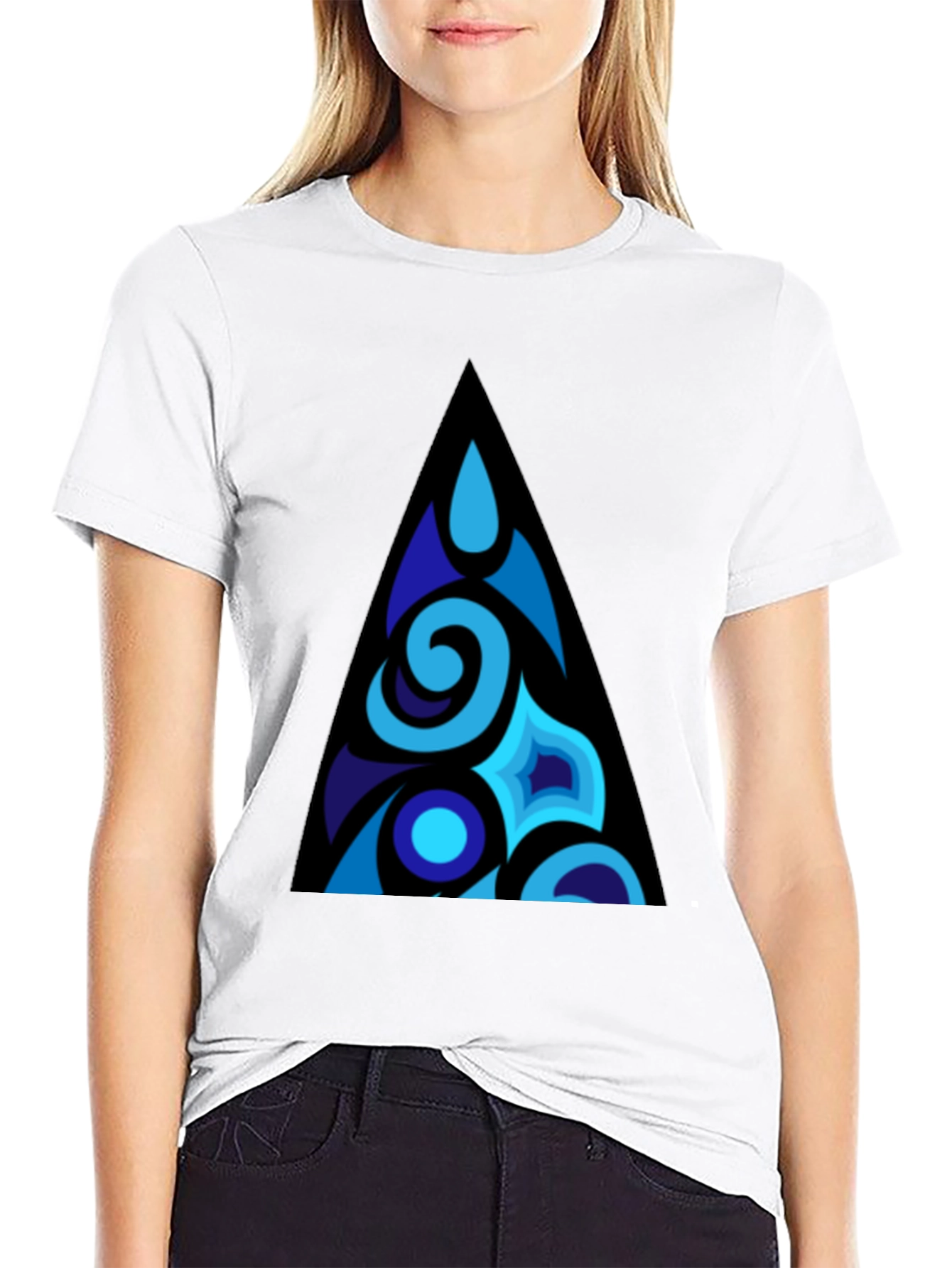 Blue Abstract Triangle Graphic T-Shirt