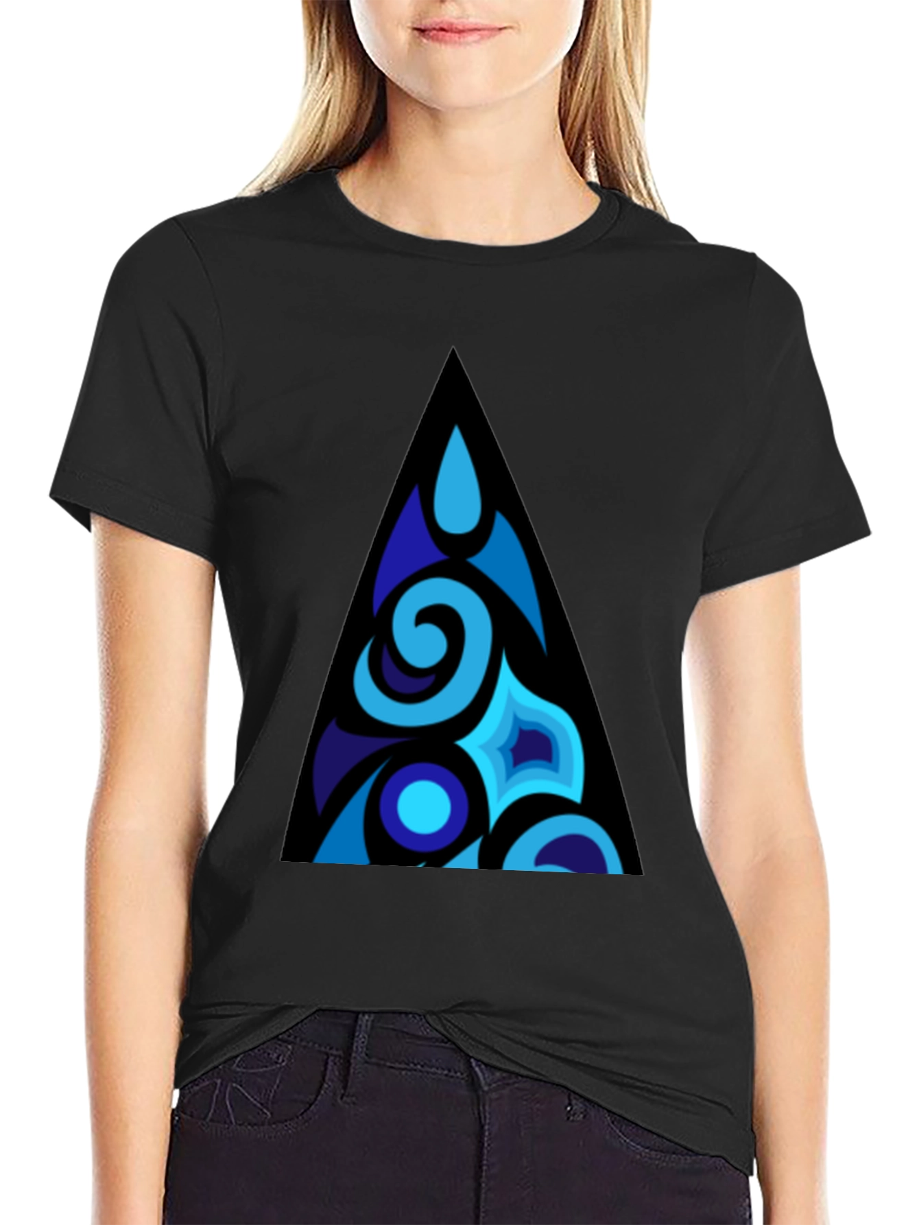 Blue Abstract Triangle Graphic T-Shirt