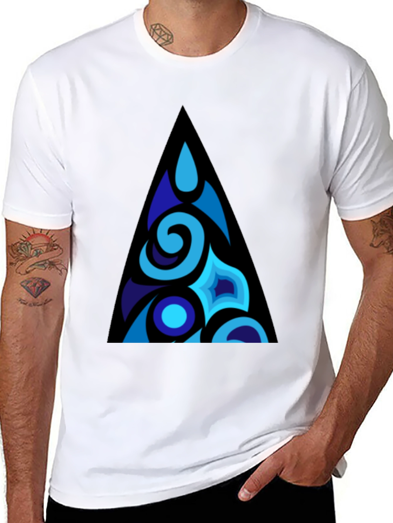 Blue Abstract Triangle Graphic T-Shirt