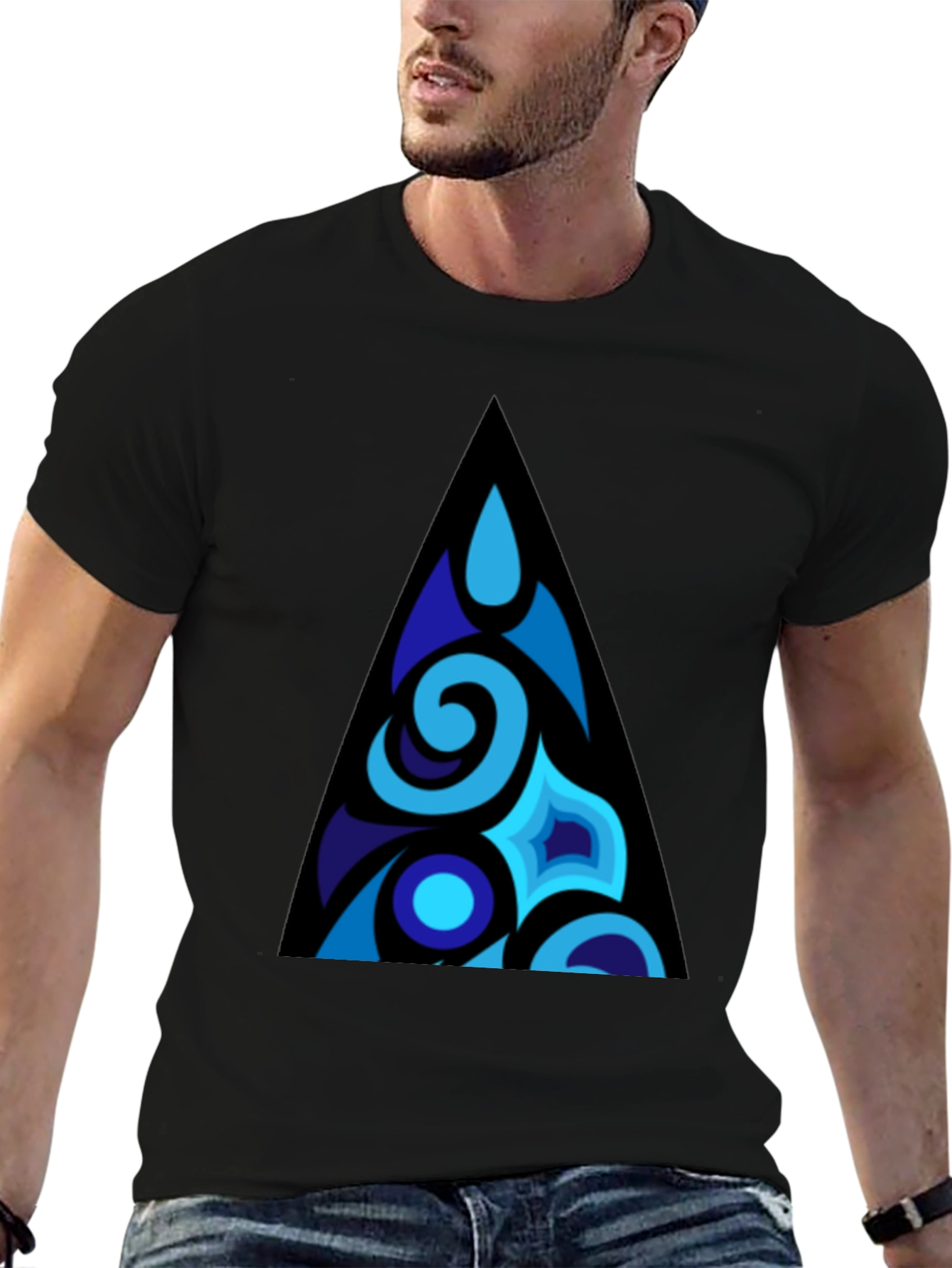 Blue Abstract Triangle Graphic T-Shirt
