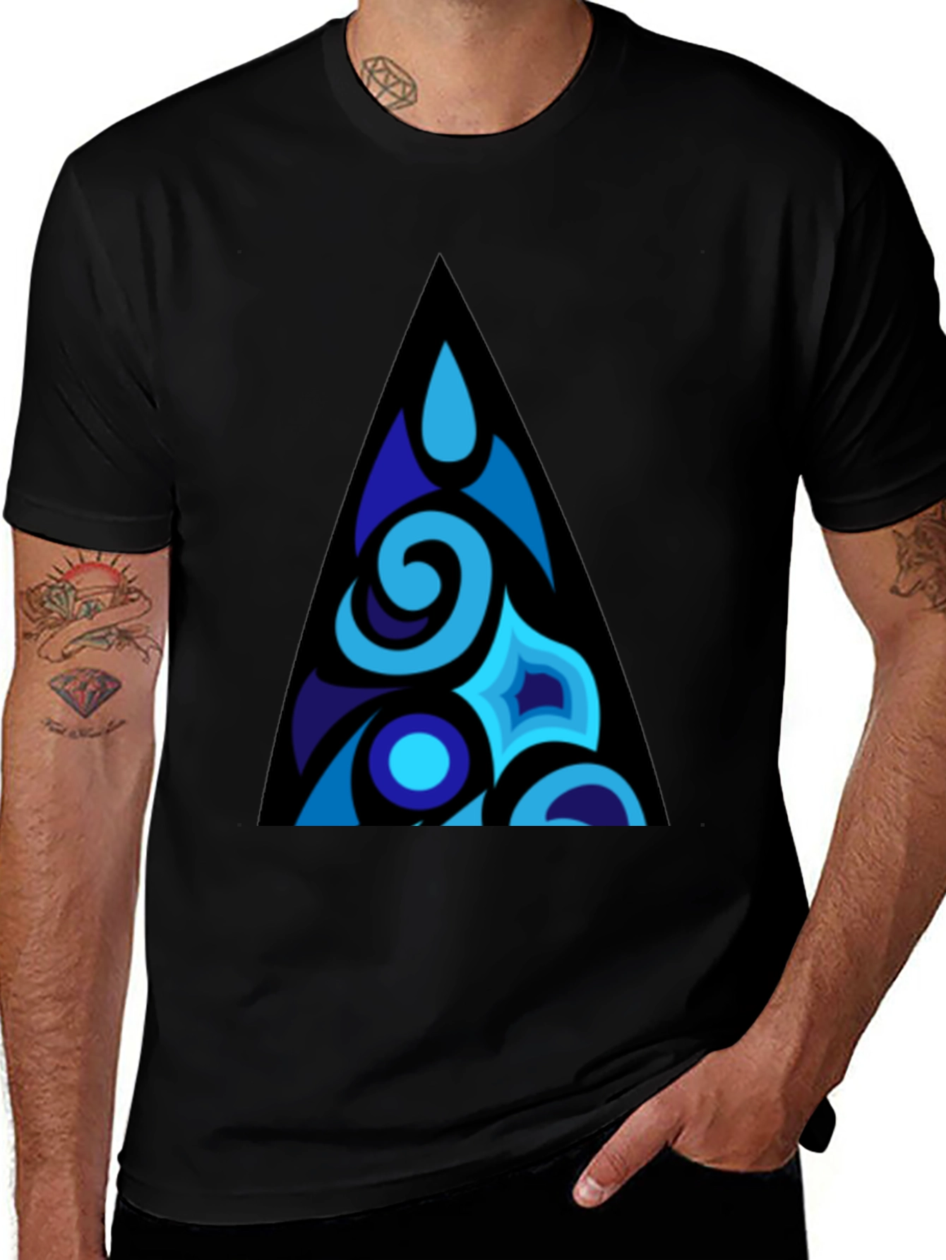 Blue Abstract Triangle Graphic T-Shirt