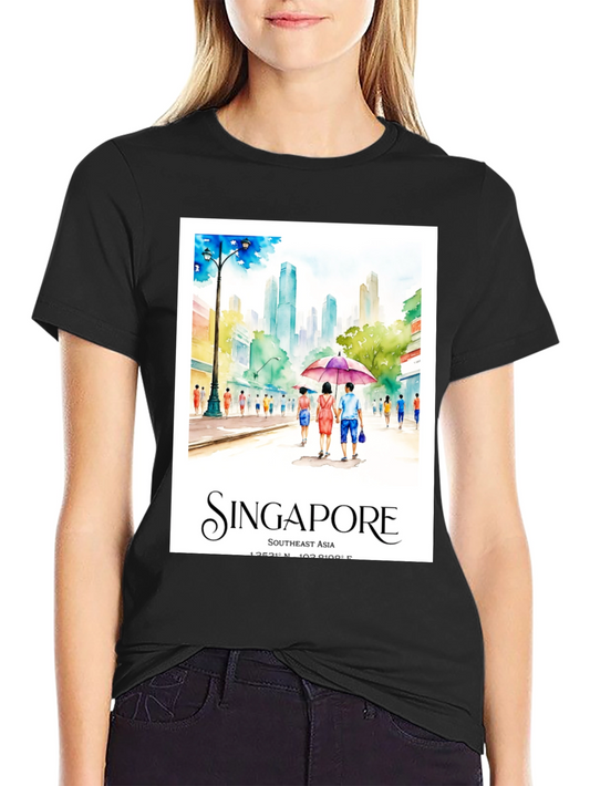 Singapore Watercolor Art T-Shirt