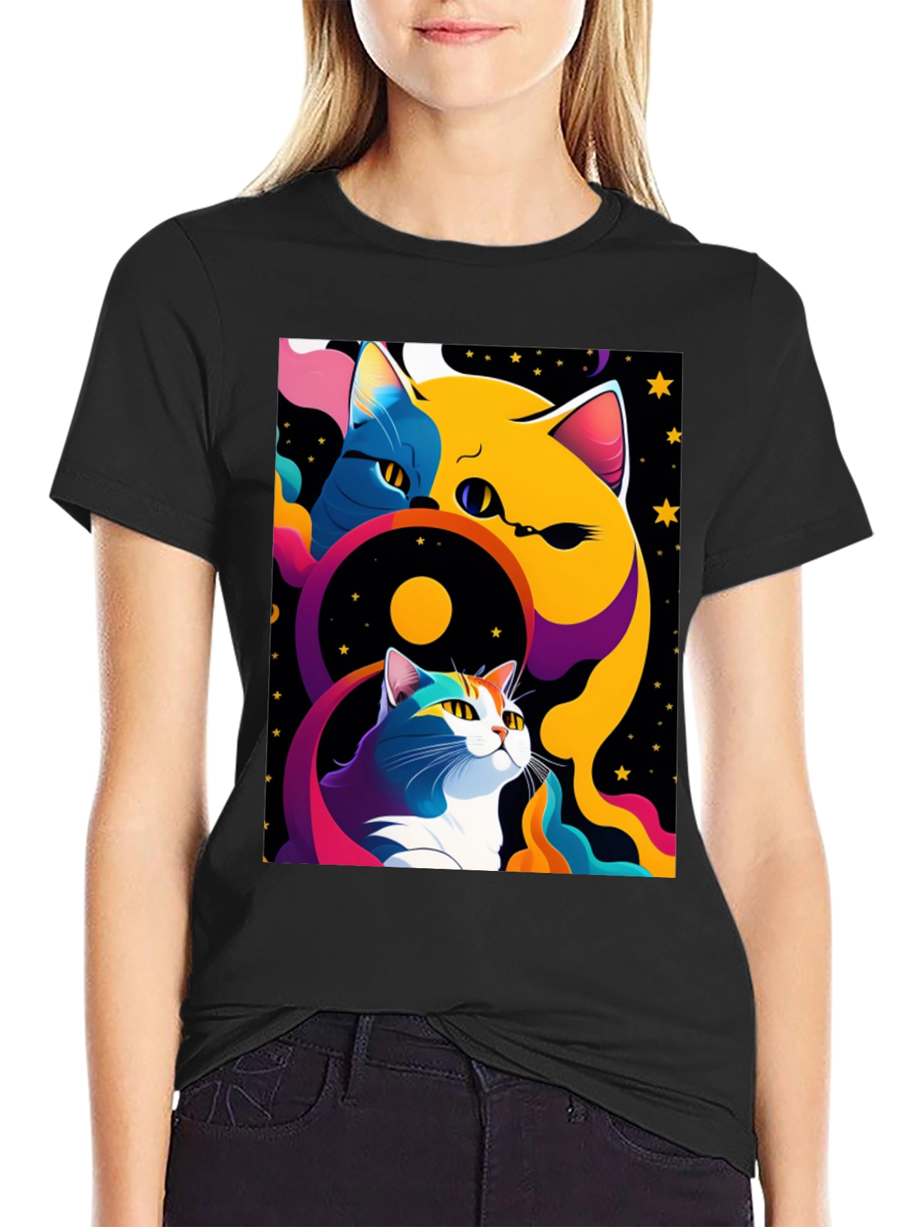 Psychedelic Cat Graphic Tee