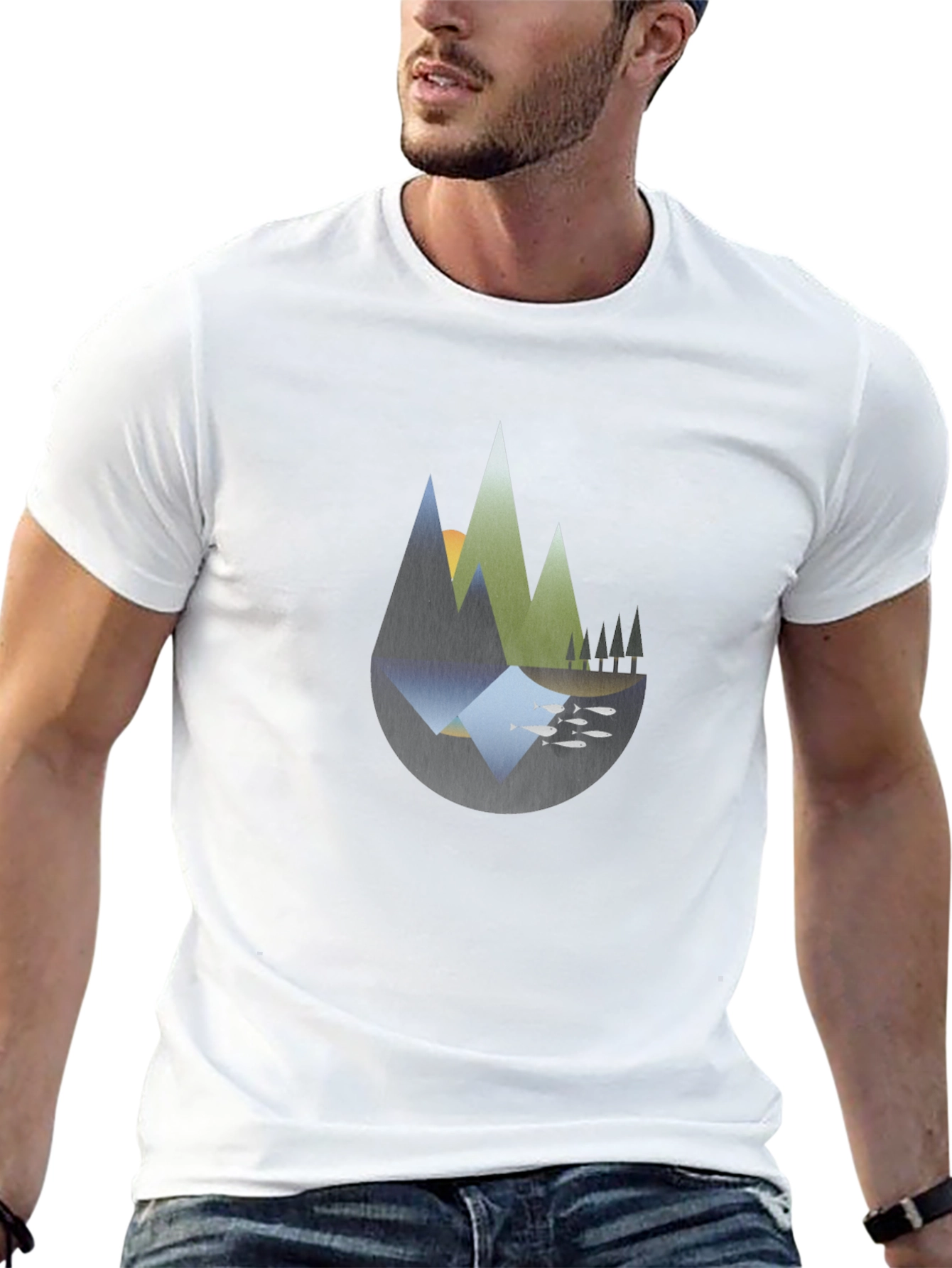 Abstract Mountain Landscape Black T-Shirt