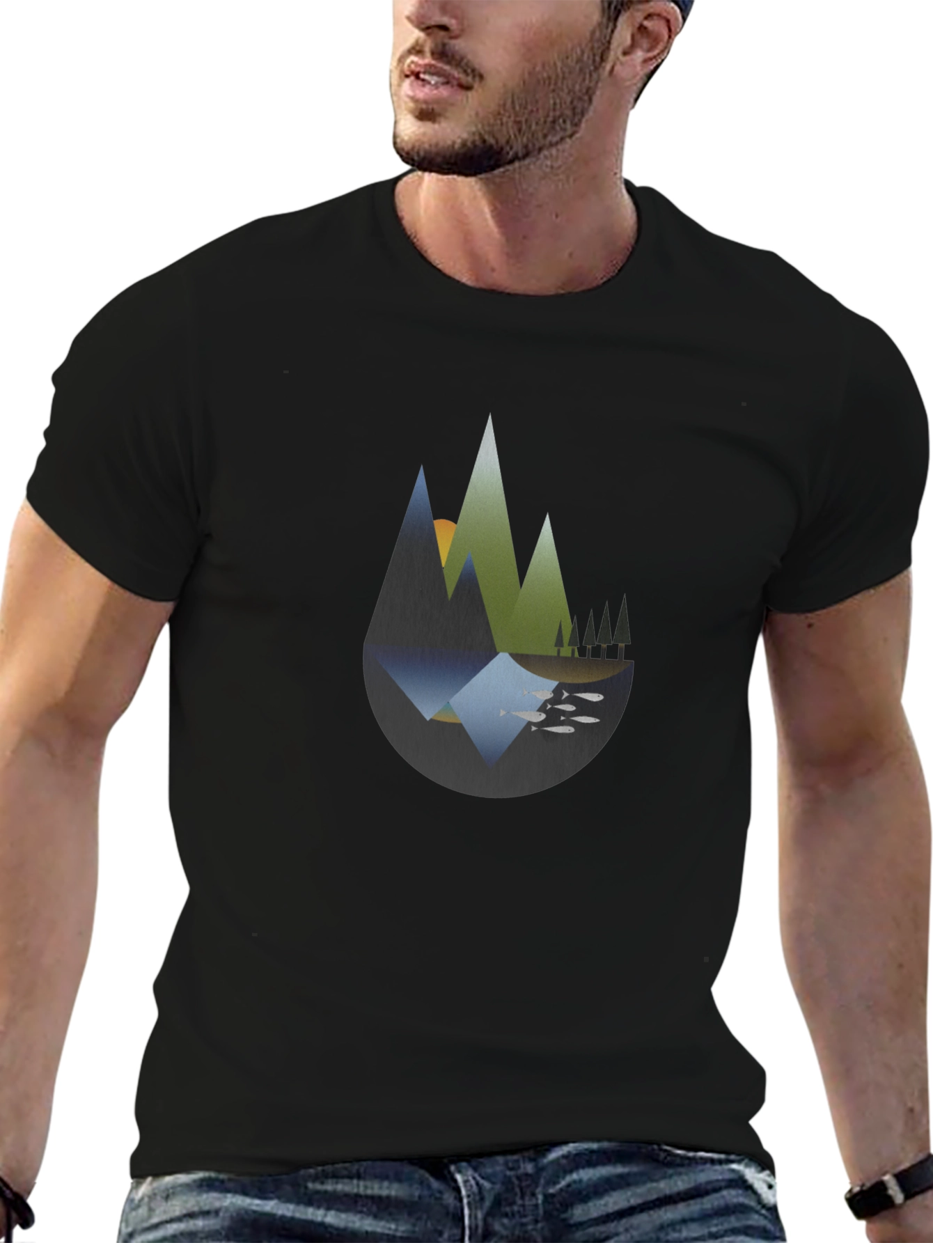 Abstract Mountain Landscape Black T-Shirt