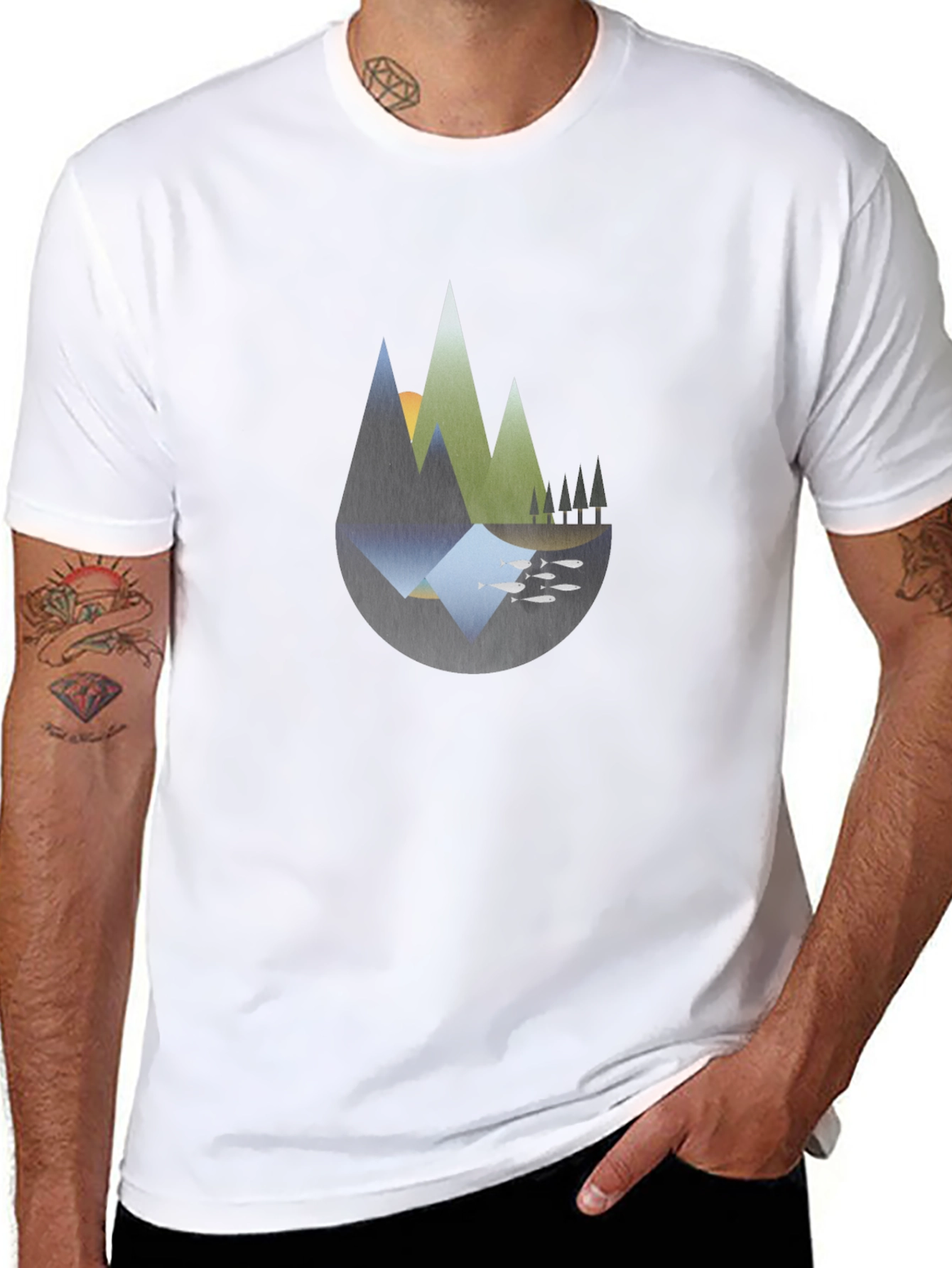 Abstract Mountain Landscape Black T-Shirt