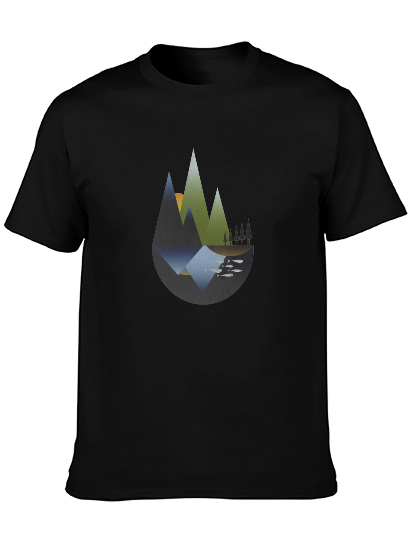 Abstract Mountain Landscape Black T-Shirt