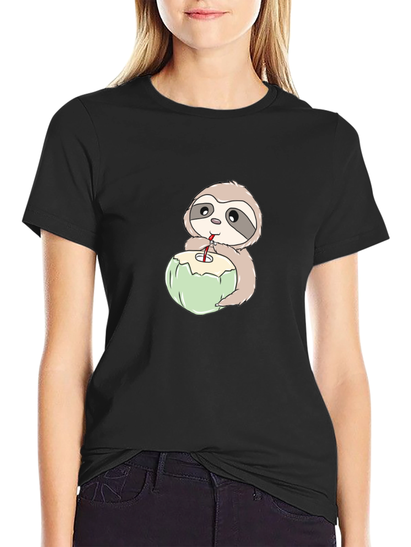 Sloth Drinking Coconut T-Shirt - Casual Comfort
