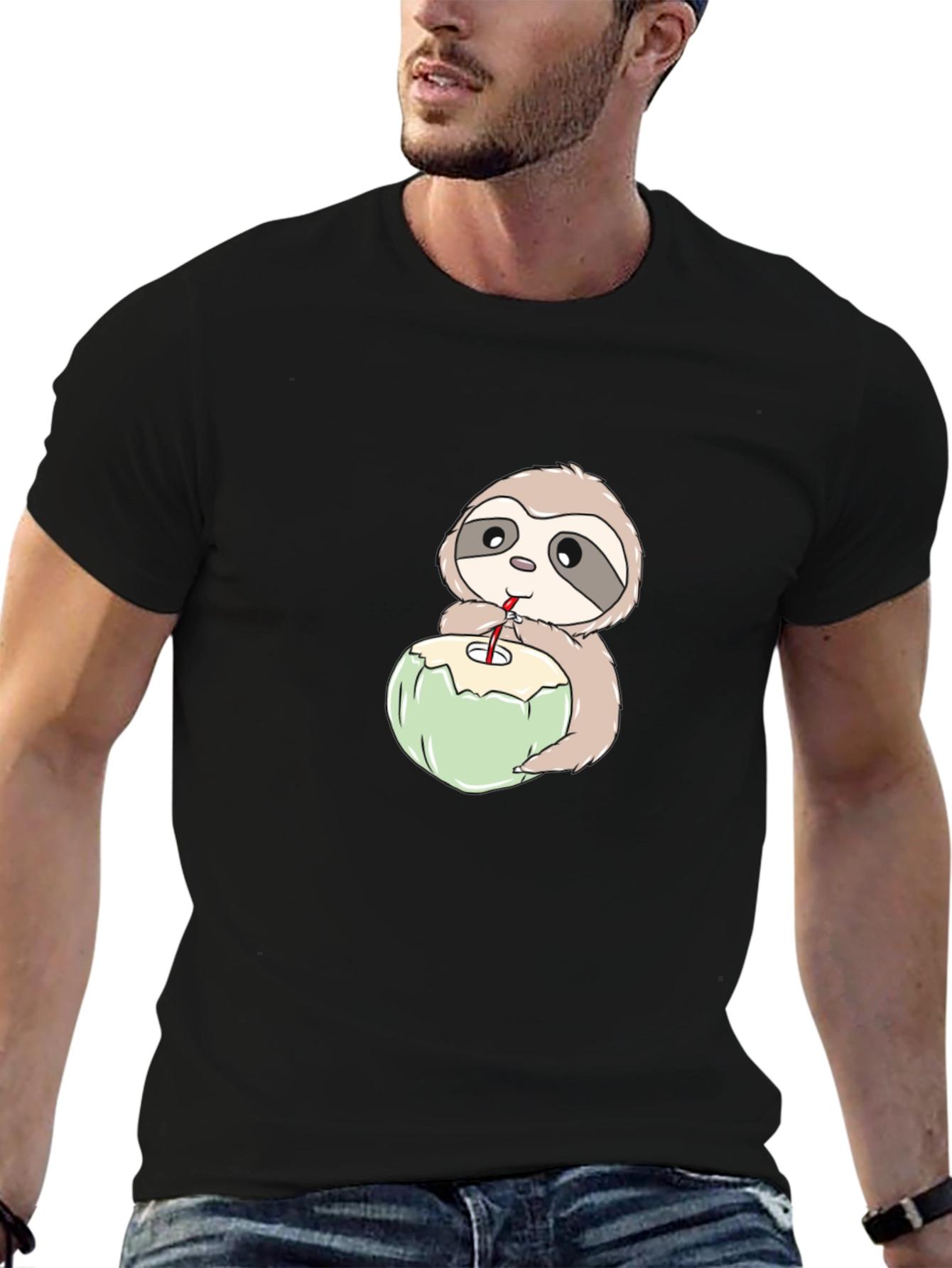 Sloth Drinking Coconut T-Shirt - Casual Comfort