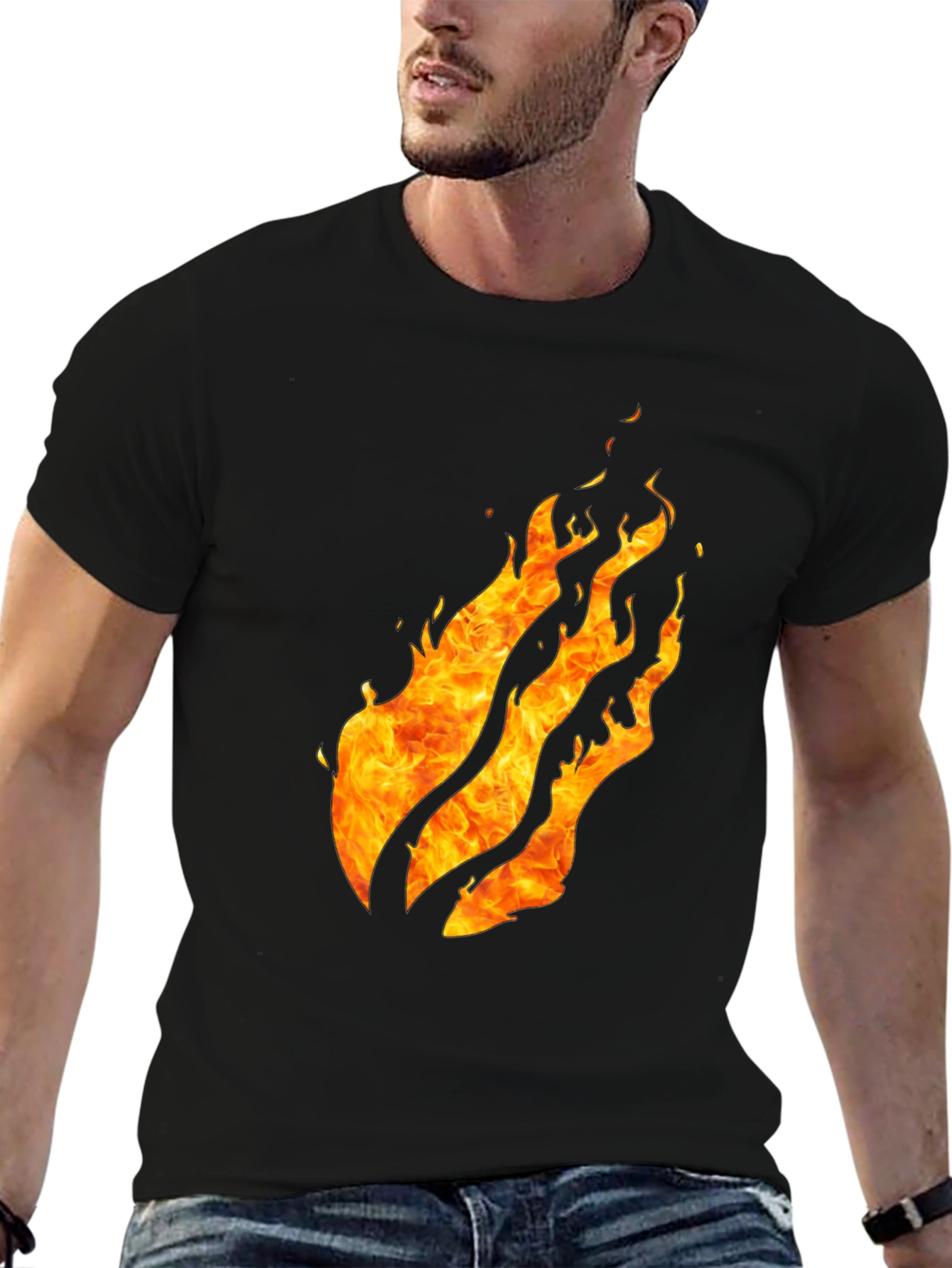 Fiery Flames Graphic Black T-Shirt - Bold Design