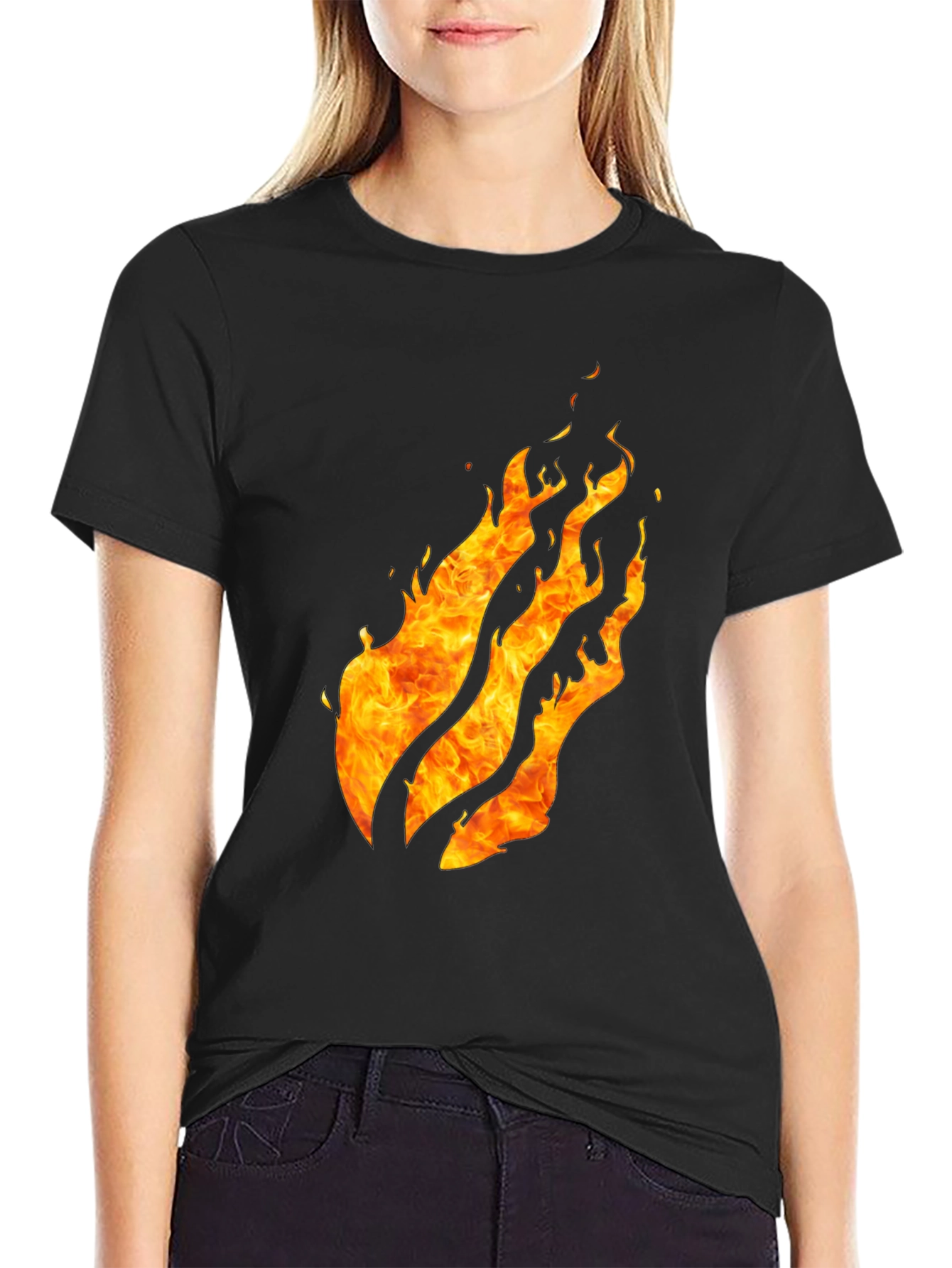 Fiery Flames Graphic Black T-Shirt - Bold Design