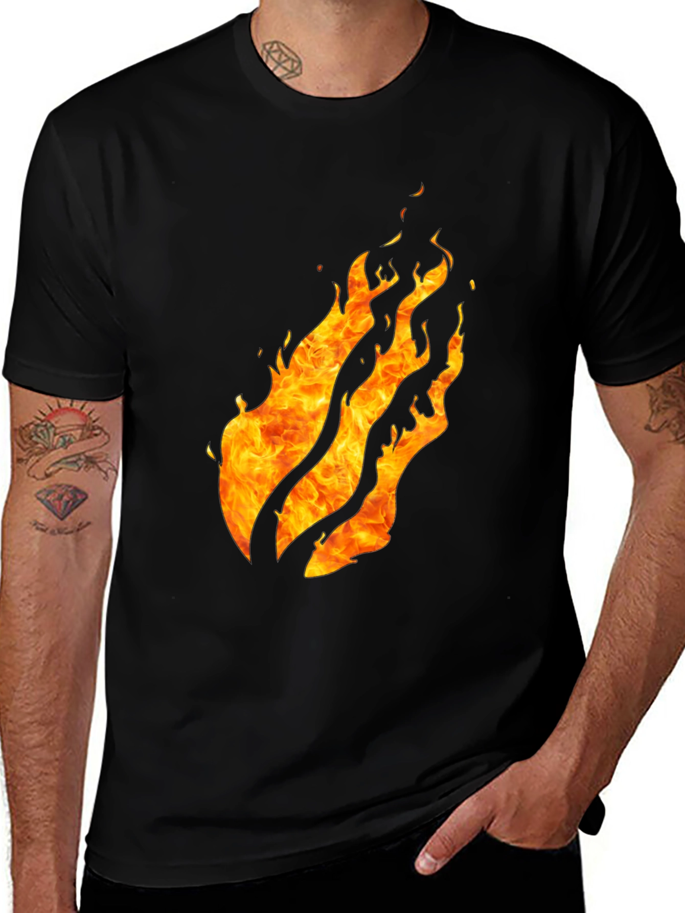 Fiery Flames Graphic Black T-Shirt - Bold Design