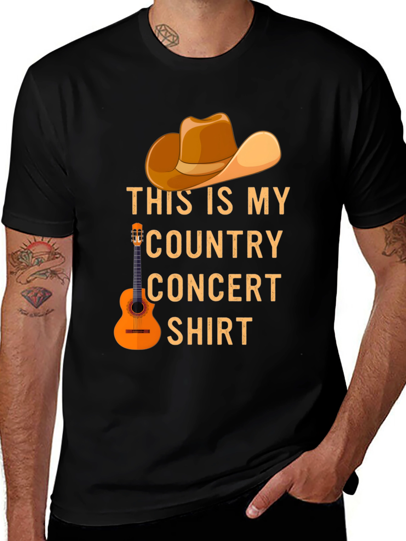 Country Concert T-Shirt - Cowboy Hat & Guitar Design