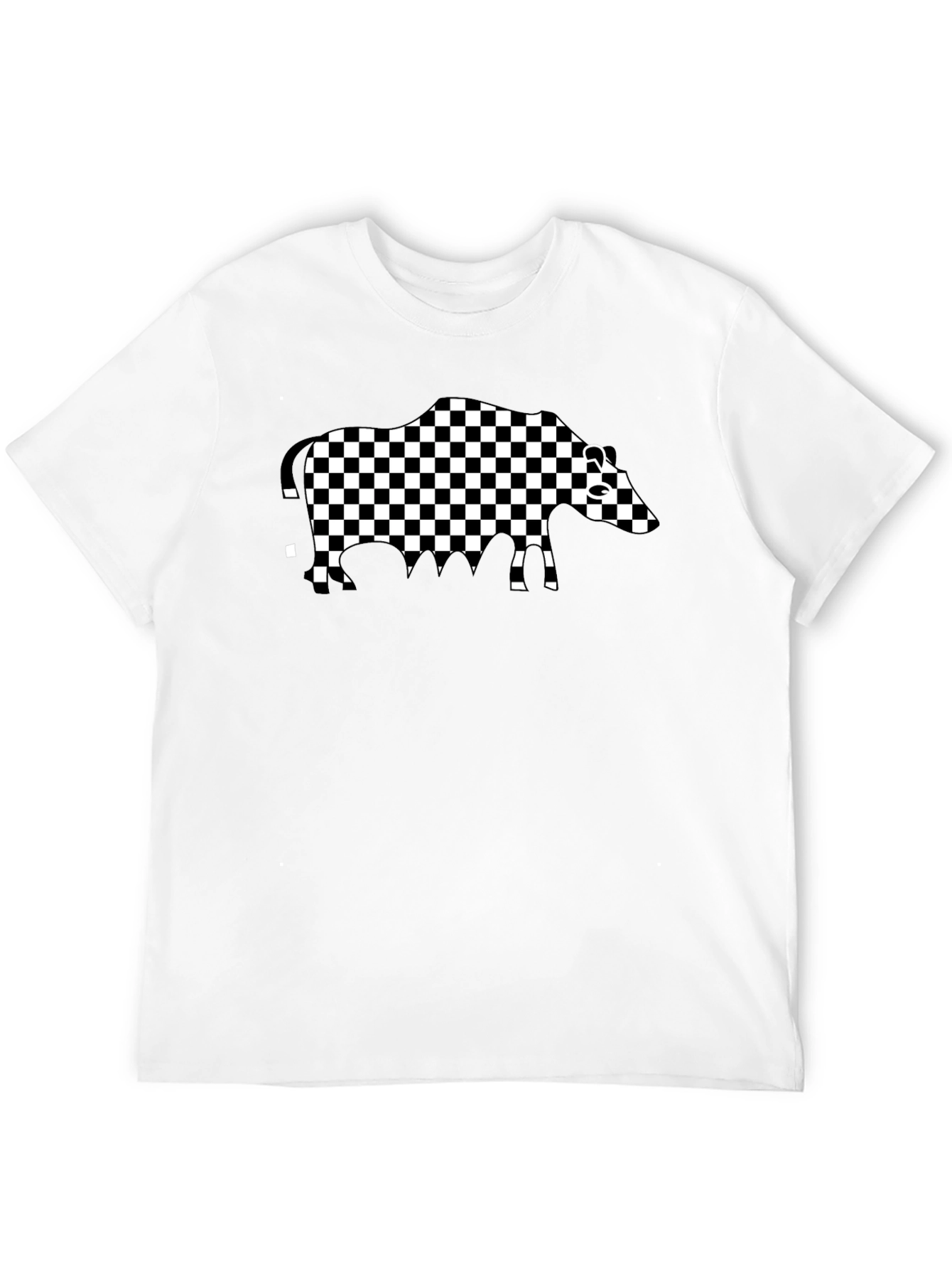 Checkered Boar Graphic Tee - Casual Black T-Shirt