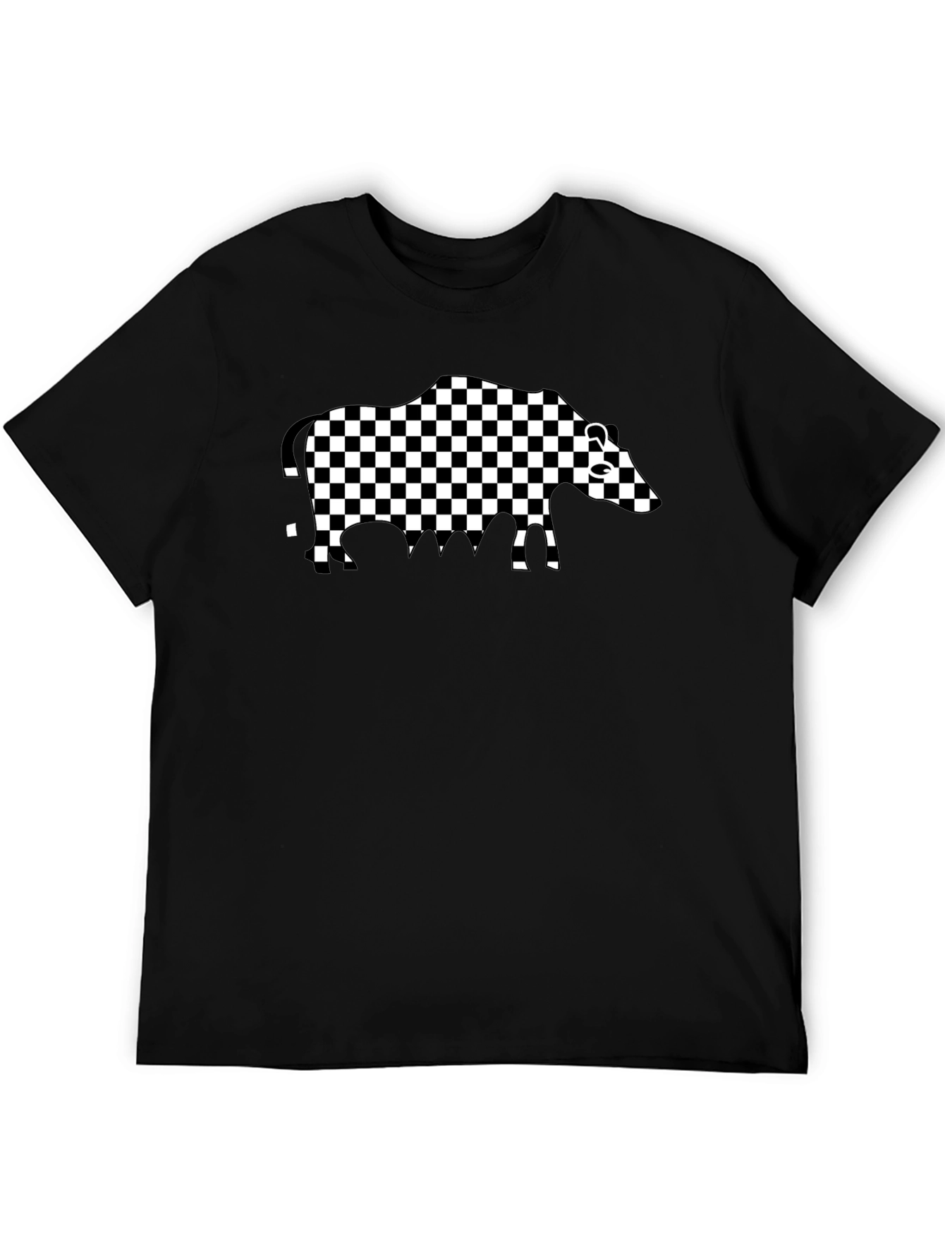 Checkered Boar Graphic Tee - Casual Black T-Shirt