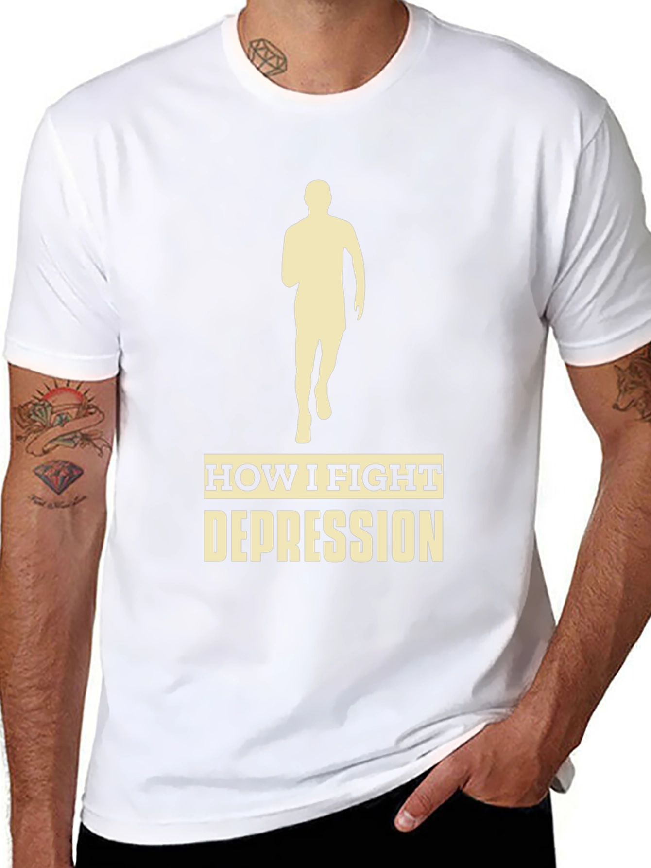 Fight Depression Tee - Running Silhouette Motivation Shirt