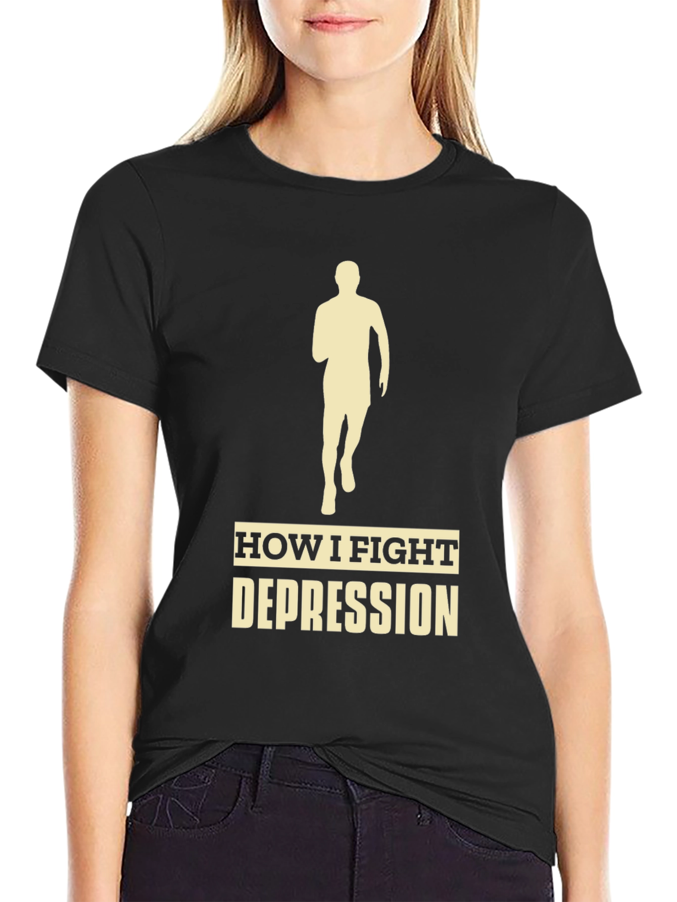 Fight Depression Tee - Running Silhouette Motivation Shirt