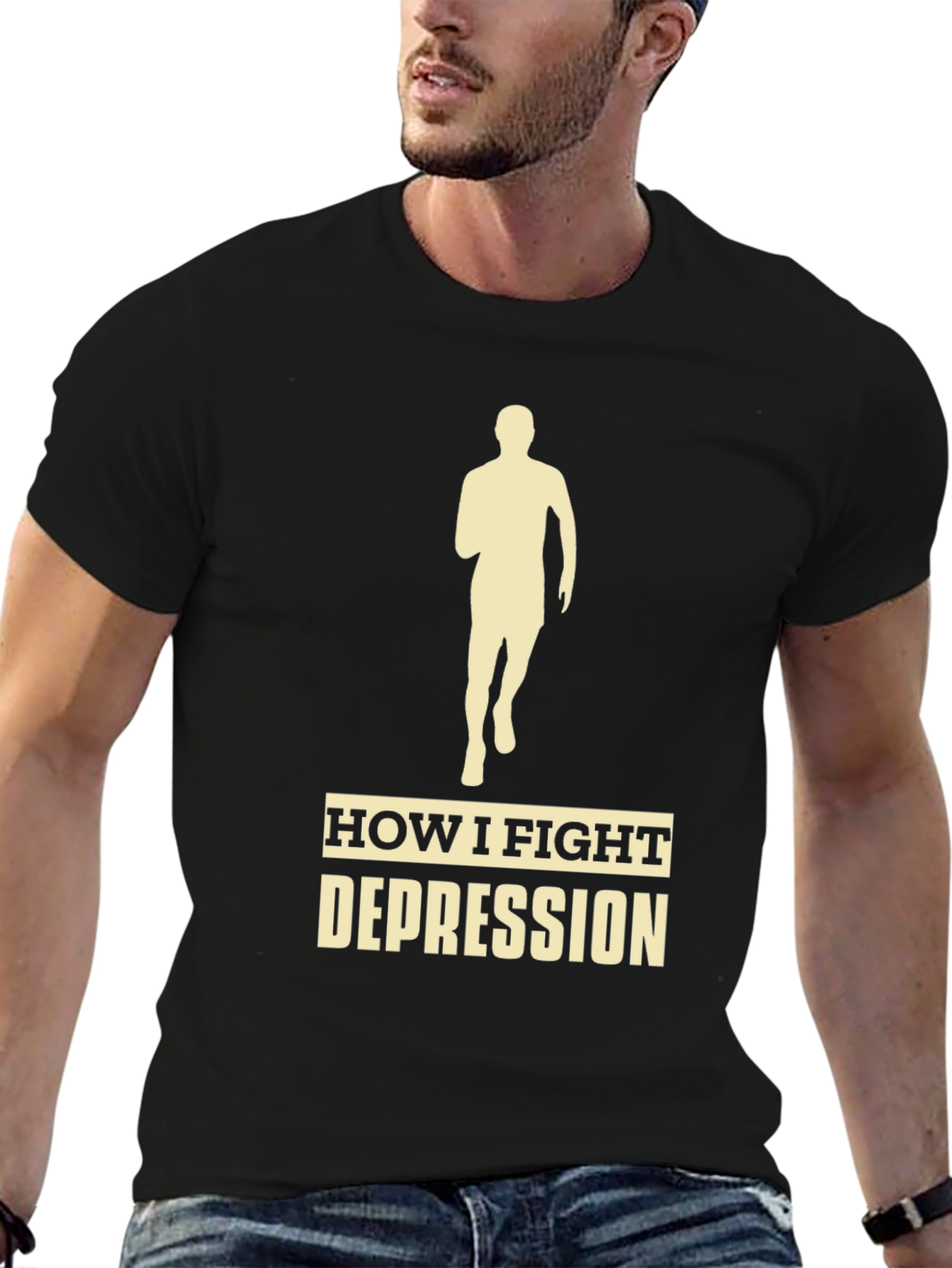 Fight Depression Tee - Running Silhouette Motivation Shirt
