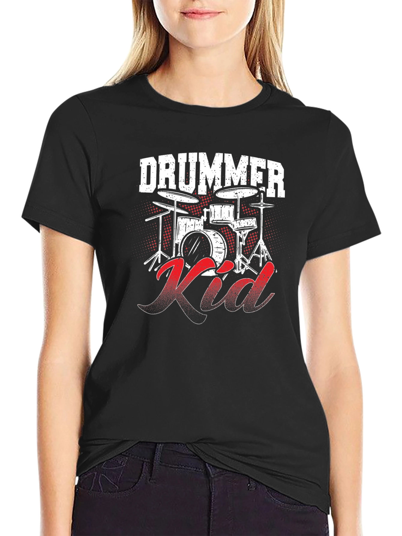 Drummer Kid Graphic Tee - Black Cotton T-Shirt