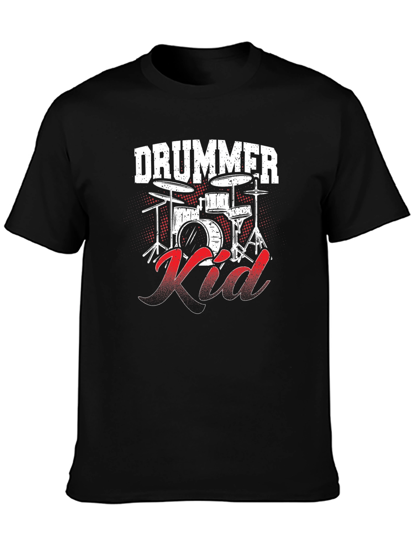Drummer Kid Graphic Tee - Black Cotton T-Shirt
