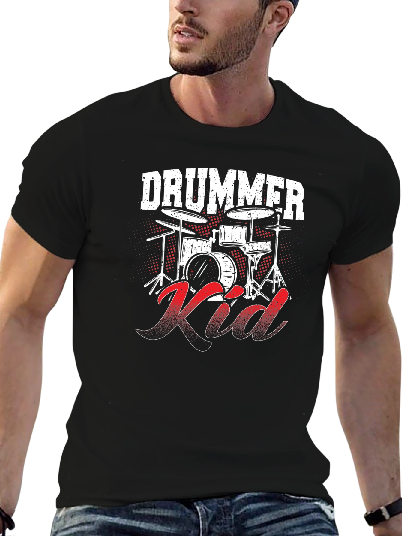Drummer Kid Graphic Tee - Black Cotton T-Shirt