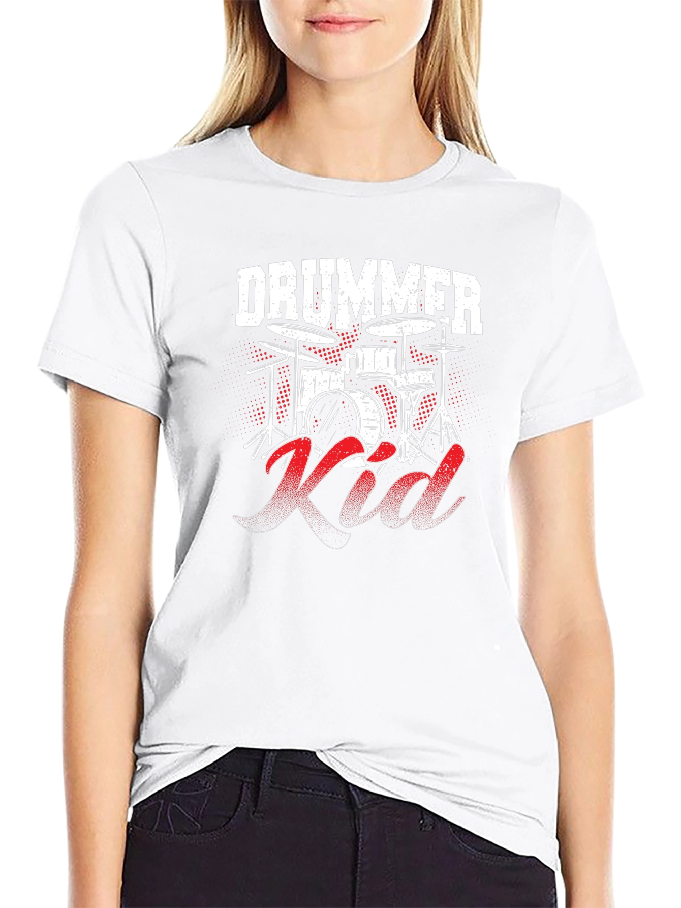 Drummer Kid Graphic Tee - Black Cotton T-Shirt