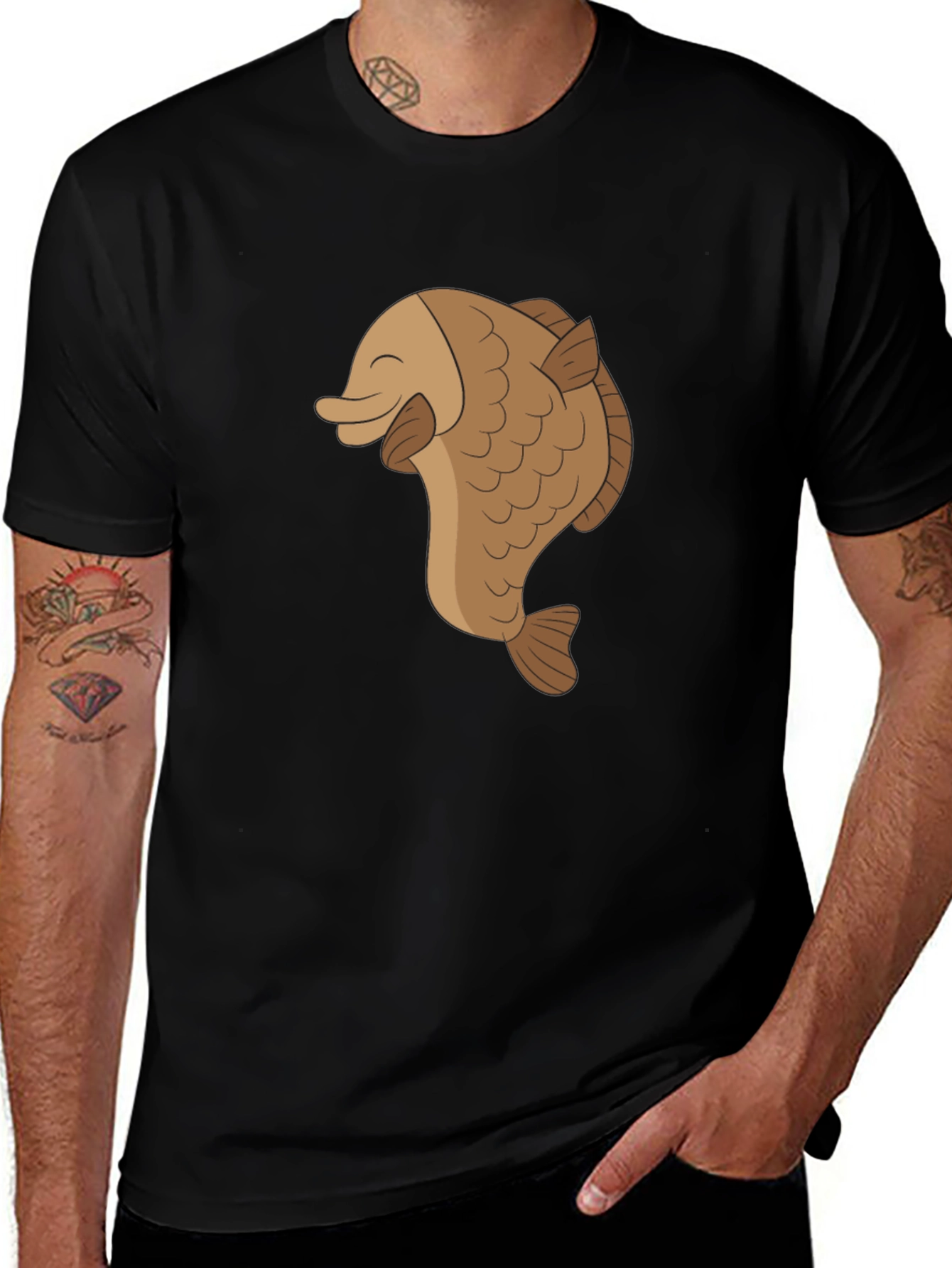 Happy Fish Graphic Tee - Black Cotton Comfort