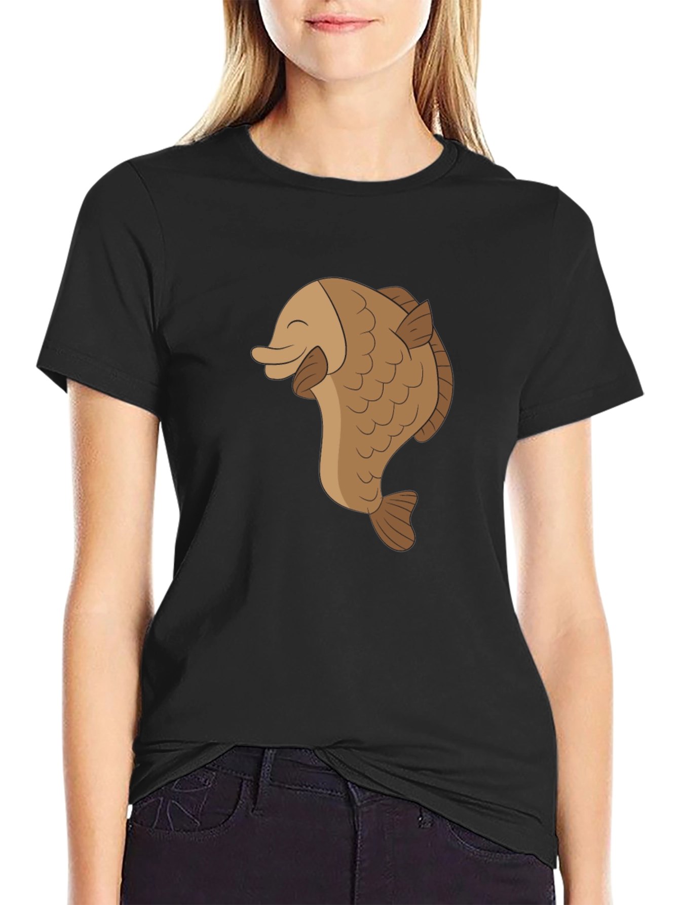 Happy Fish Graphic Tee - Black Cotton Comfort