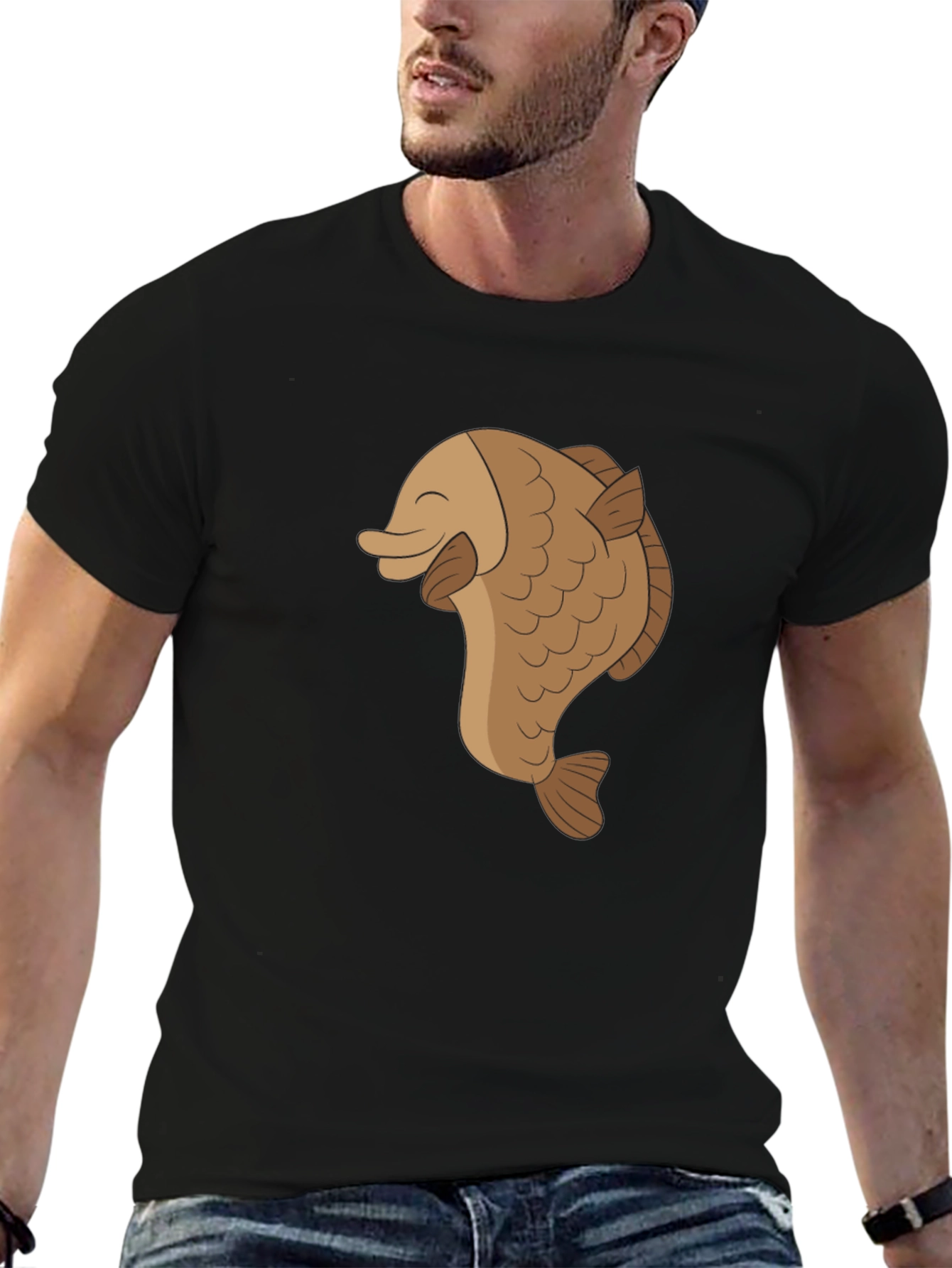 Happy Fish Graphic Tee - Black Cotton Comfort