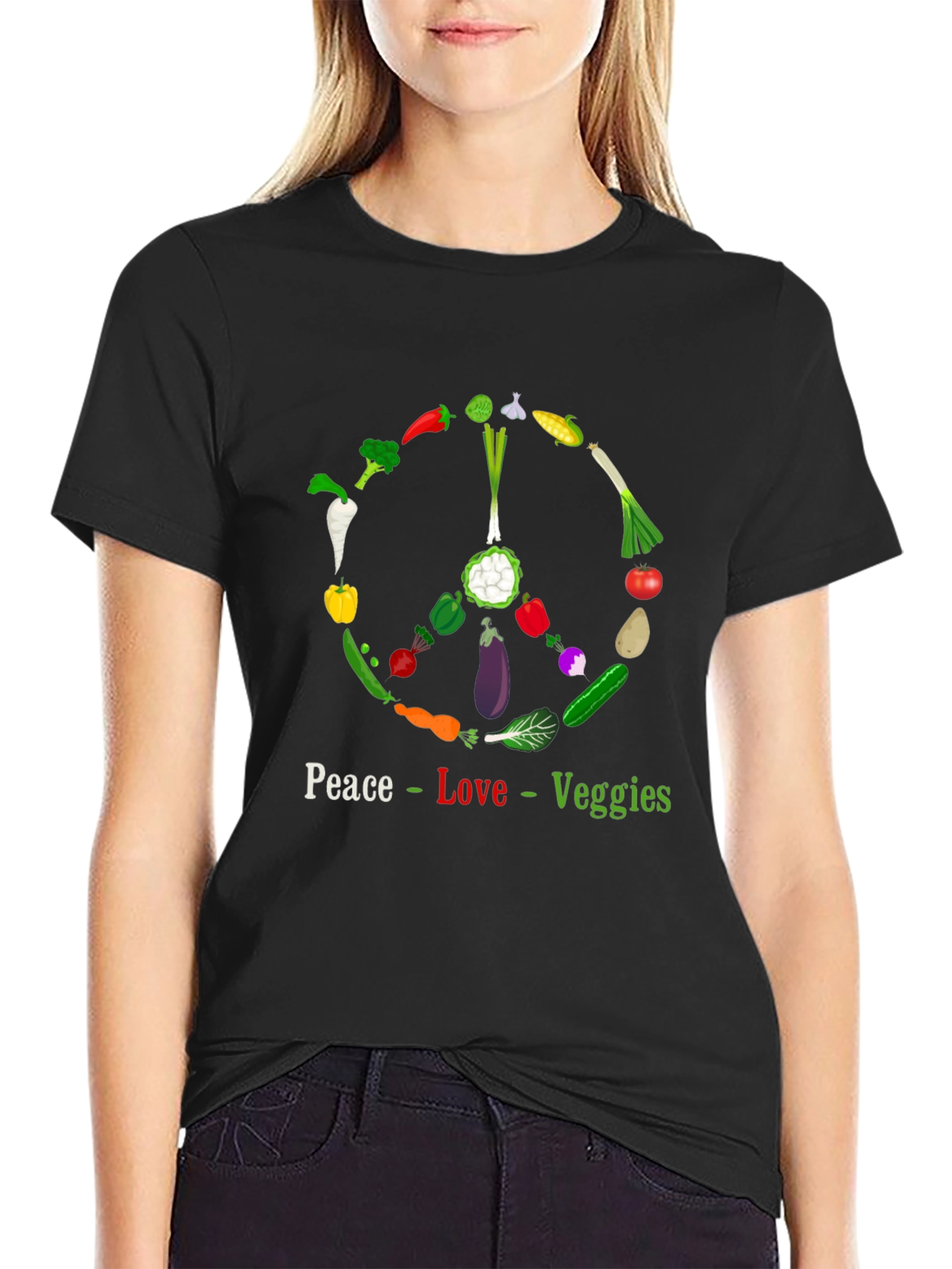 Peace Love Veggies T-Shirt - Vegetarian Vegan Apparel