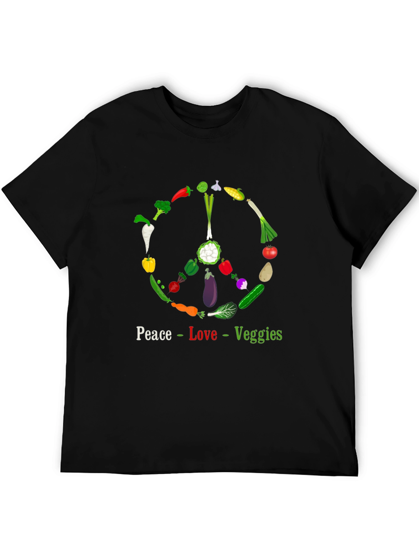 Peace Love Veggies T-Shirt - Vegetarian Vegan Apparel
