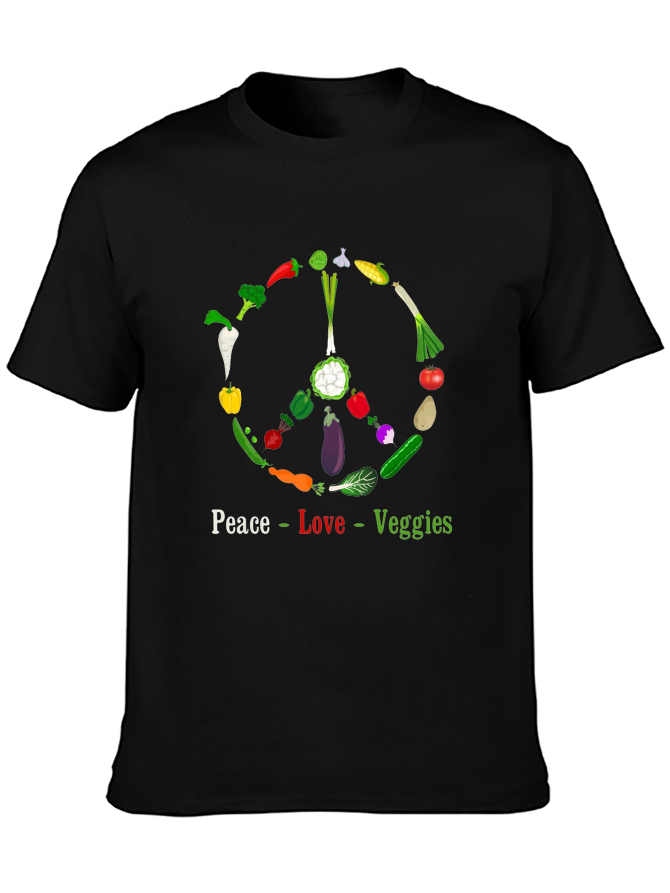 Peace Love Veggies T-Shirt - Vegetarian Vegan Apparel