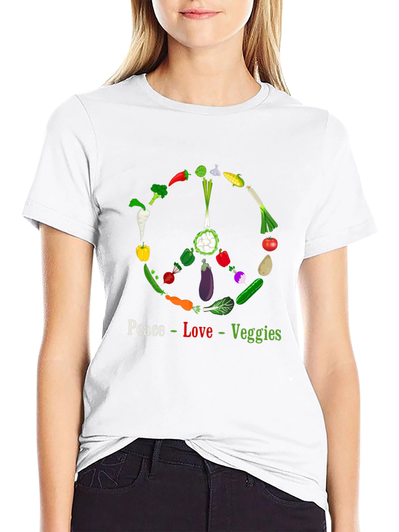 Peace Love Veggies T-Shirt - Vegetarian Vegan Apparel