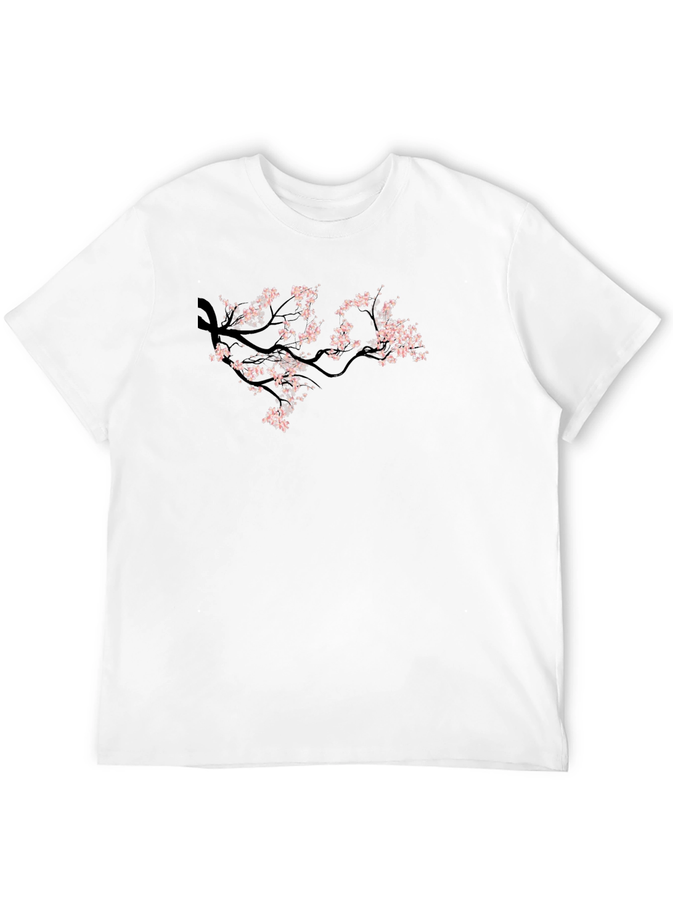 Black Tee with Cherry Blossom Branch Design