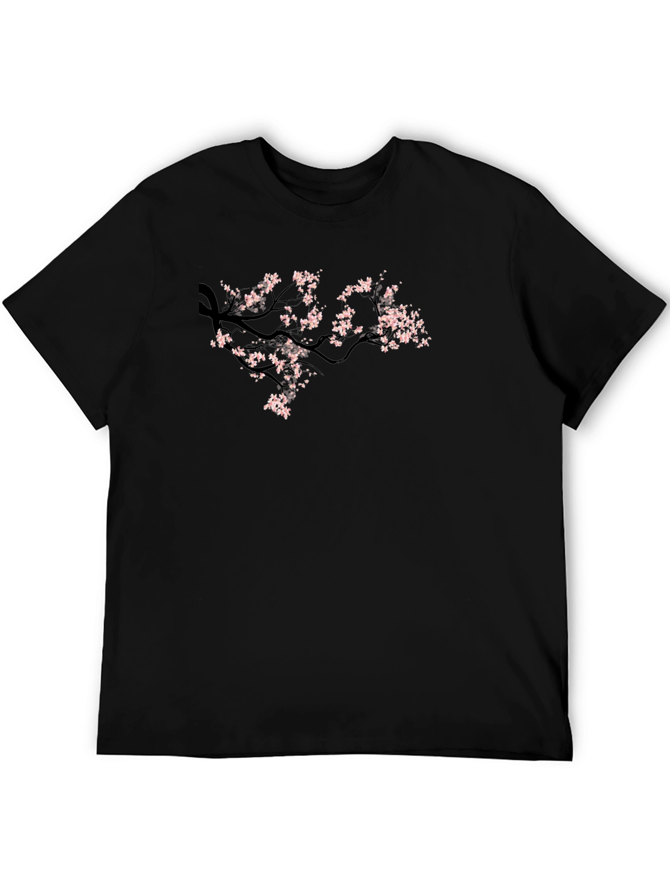 Black Tee with Cherry Blossom Branch Design