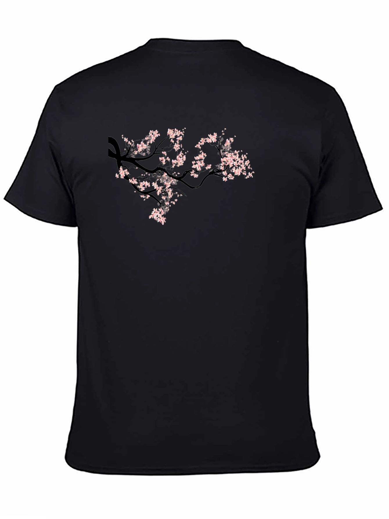 Black Tee with Cherry Blossom Branch Design